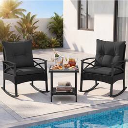 Mondawe - 32 x 25.5 x 31 IN Freestanding Outdoor Rattan Rocking Chair Set with Table 3-Piece - Black+Mix Brown