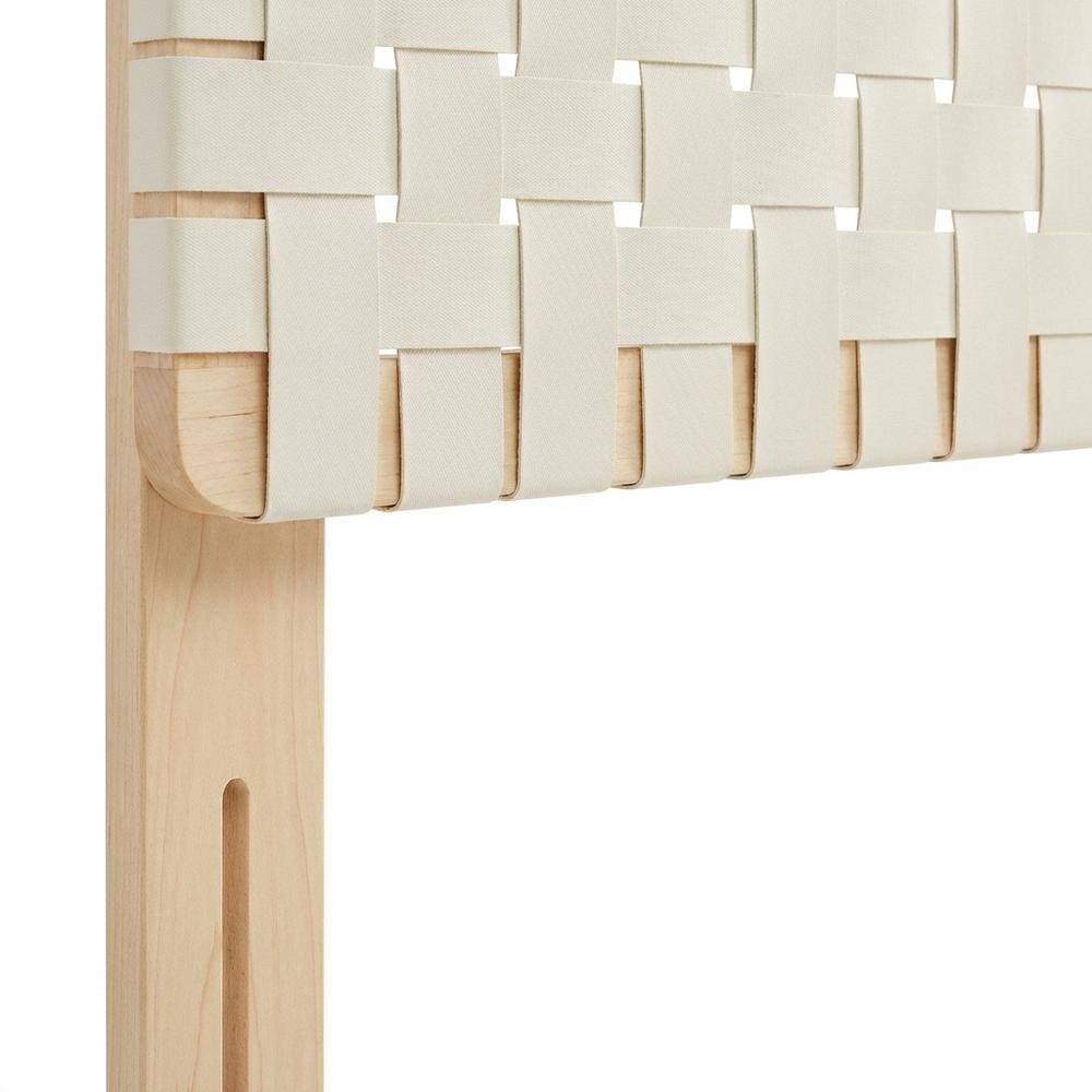 Alt View 1. FurniFact - Vegan Leather Full Headboard with Woven Texture and Sturdy Frame - Beige.
