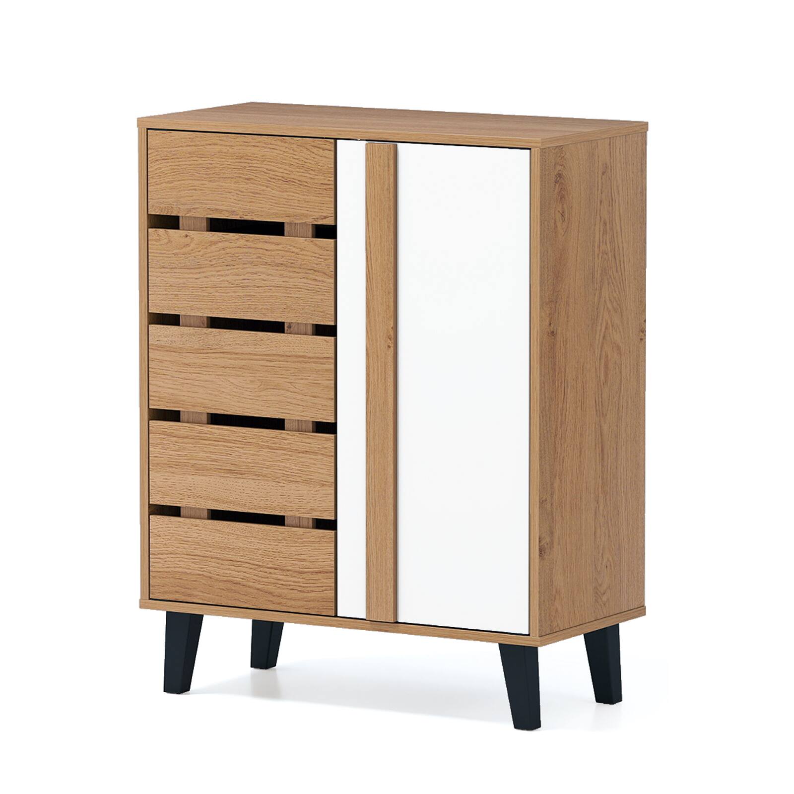 Alt View 9. Gymax - Gymax 2-Door Shoe Cabinet 4-Tier Farmhouse Shoe Organizer w/ Louvered Door & Adjustable Shelves - Natural, White.