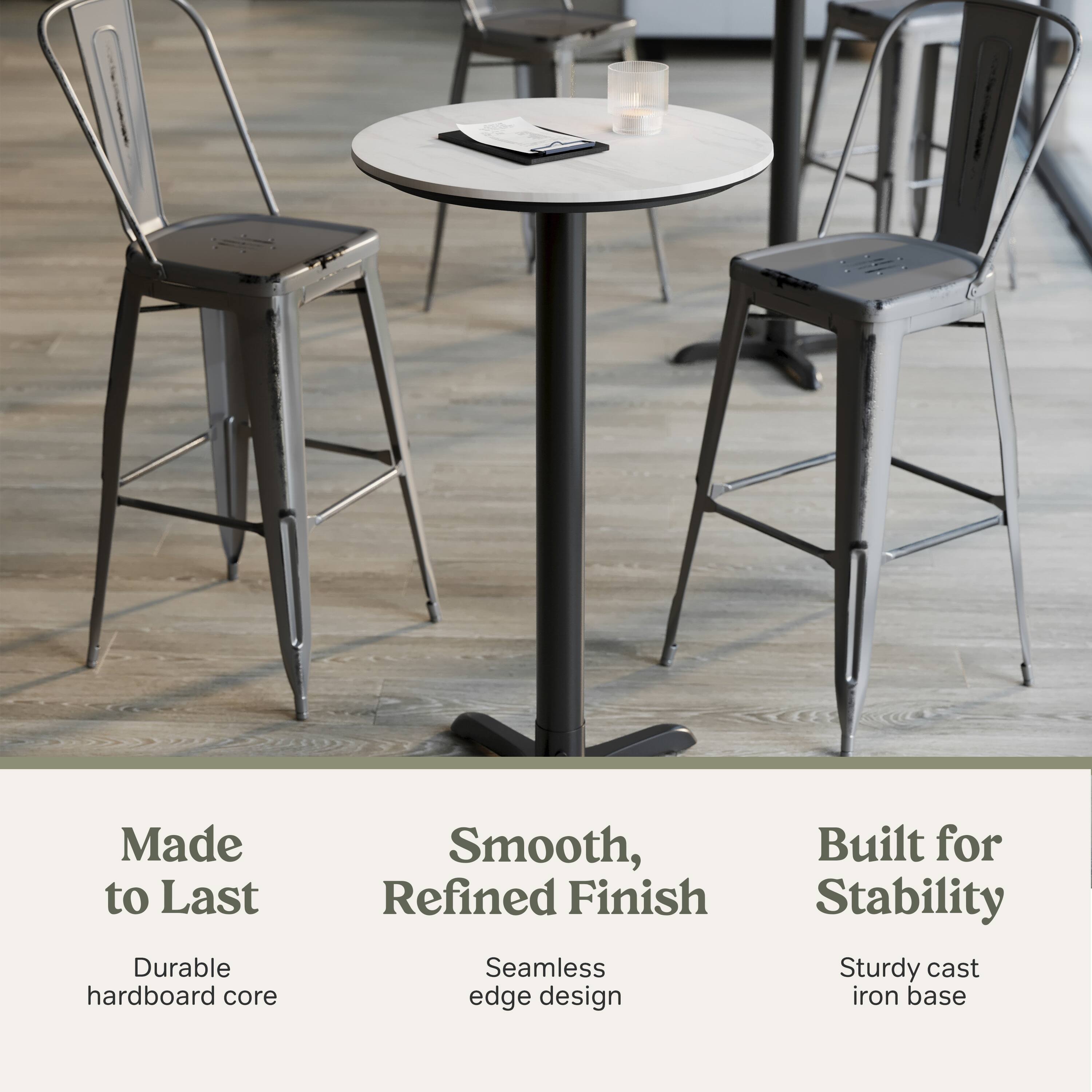 Made to Last  
Durable hardboard core  

Smooth, Refined Finish  
Seamless edge design  

Built for Stability  
Sturdy cast iron base