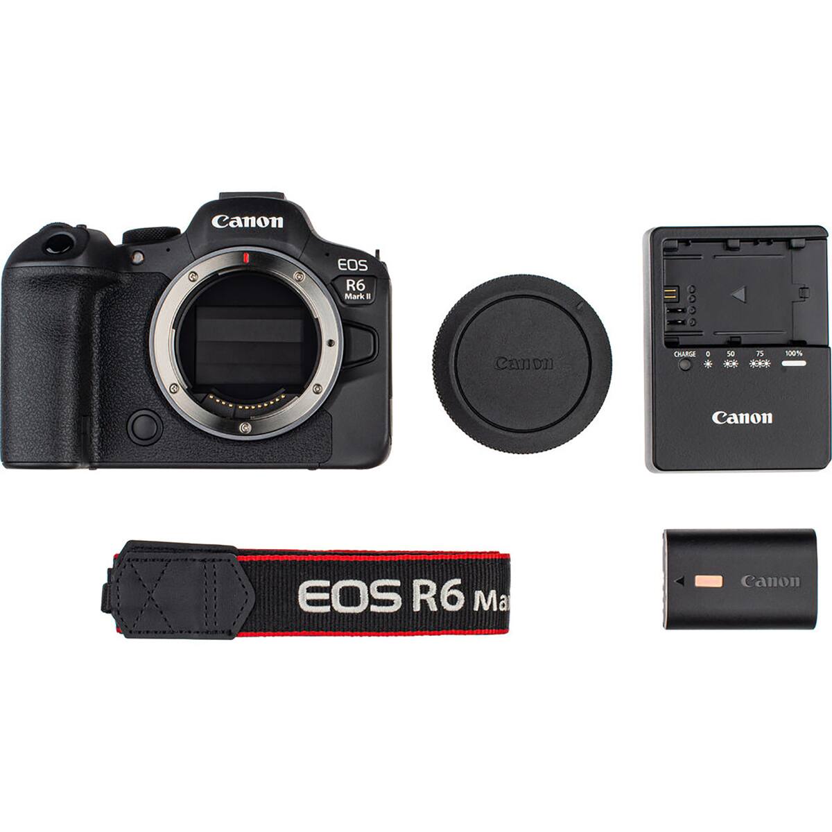 Canon EOS R6 Mark II. Canon DO CHARGE 0 50 75 100% Canon EOS R6 Mark II