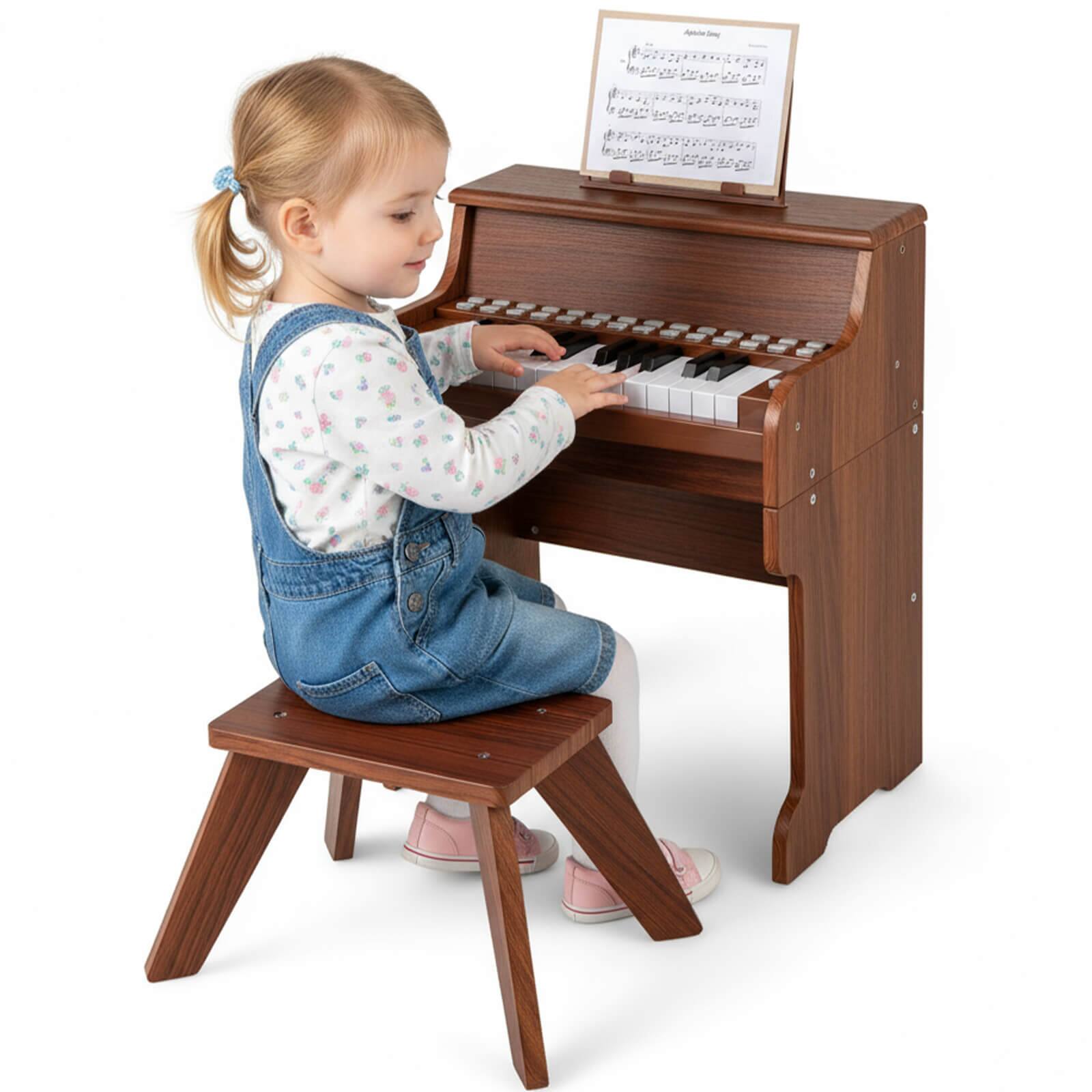 Front. Costway - Costway 25 Keys Digital Piano with Music Stand Stool Lighted Keys Teaching Mode for 3+ Kids - Brown.