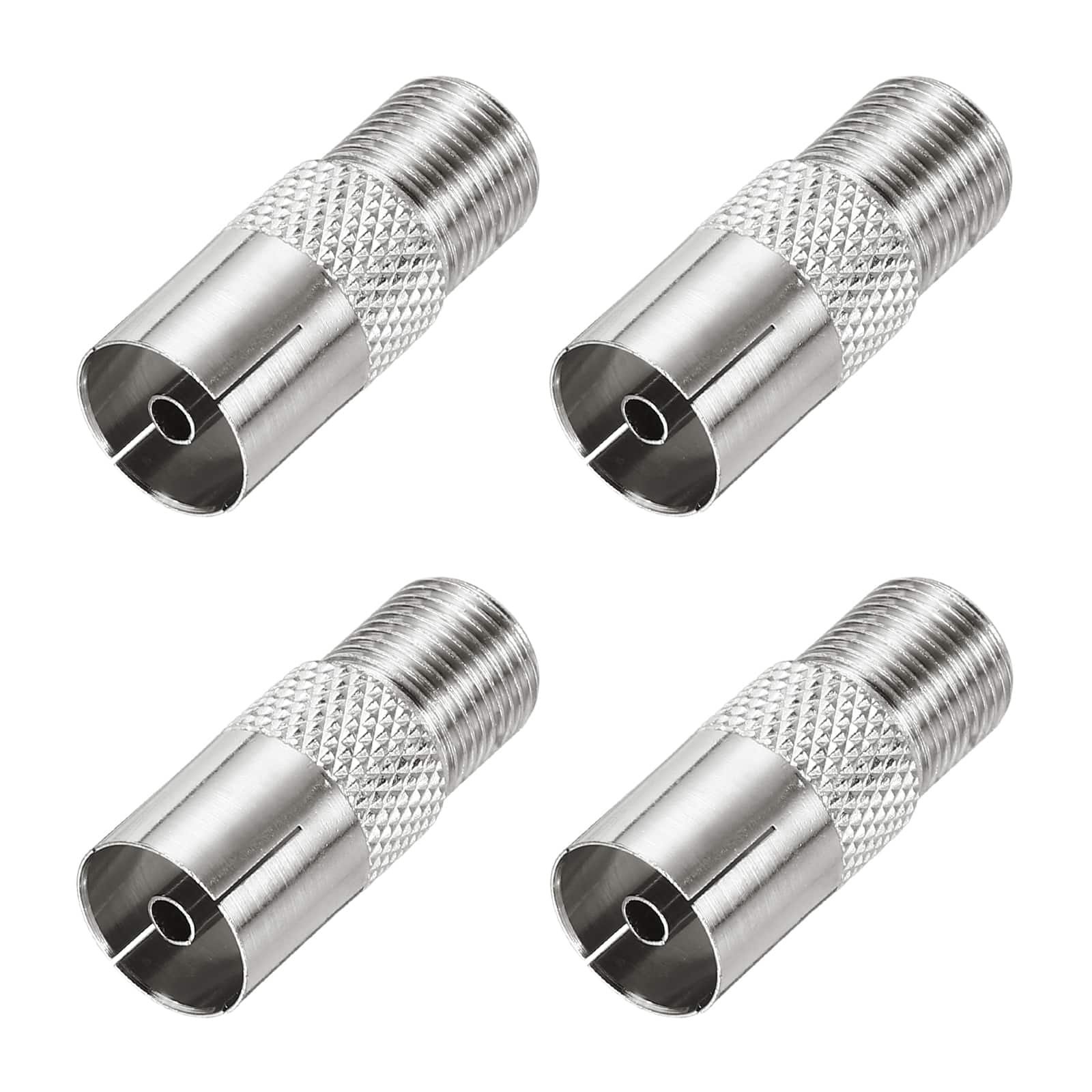 Unique Bargains - 4pcs Coaxial Connector, F Female to PAL Female, 75 Ohm Nickel Plated, 26x10.5mm, for Broadcast, Antenna - Silver