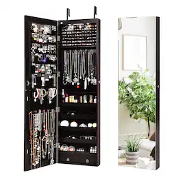 Ecooso - Wall and Door Mounted Lockable Jewelry Cabinet with Full-Length Mirror and LED Lights