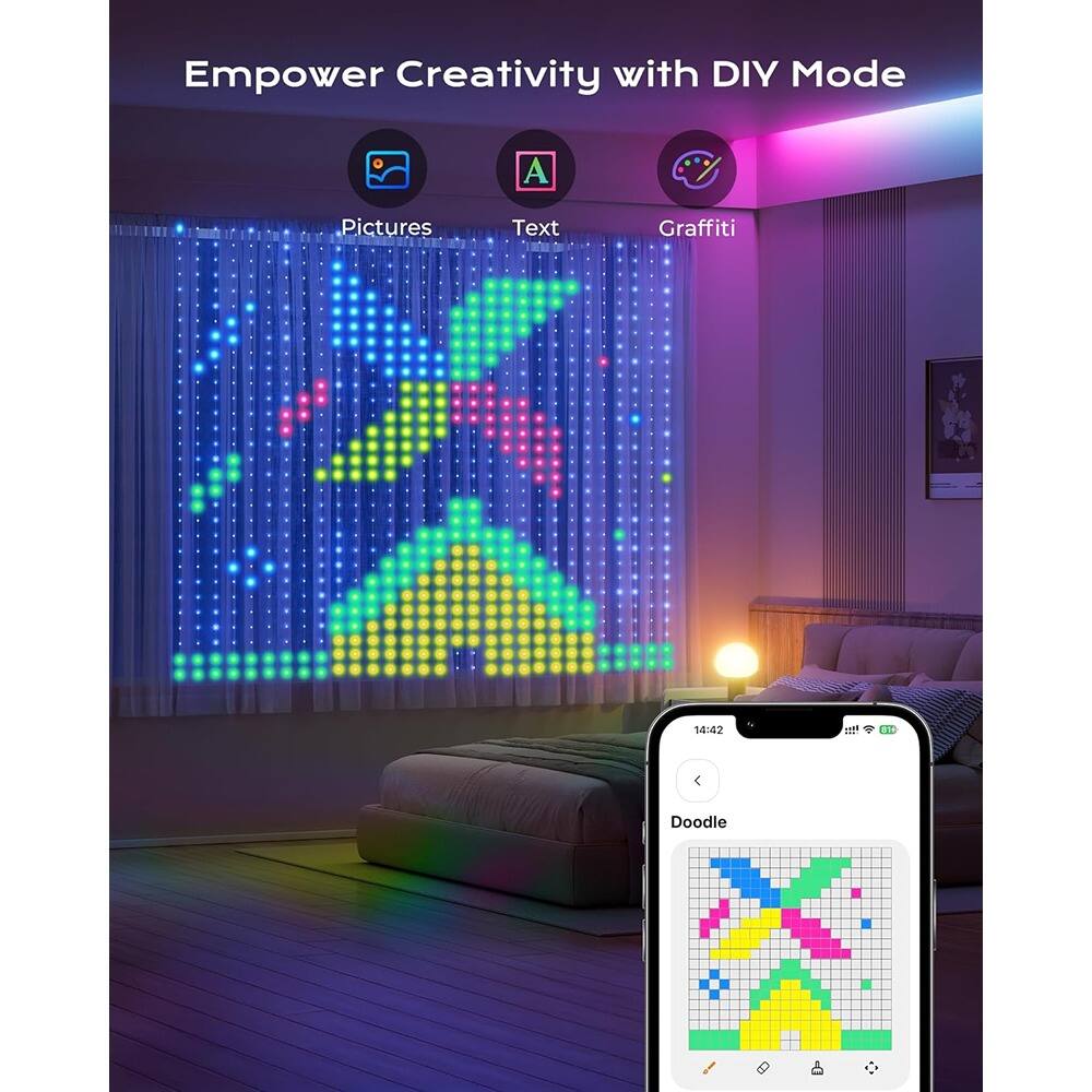 MOSZAR LLC - 400 RGBIC LED Smart Curtain Lights, 6.6x6.6ft, Color-Changing, App & Waterproof