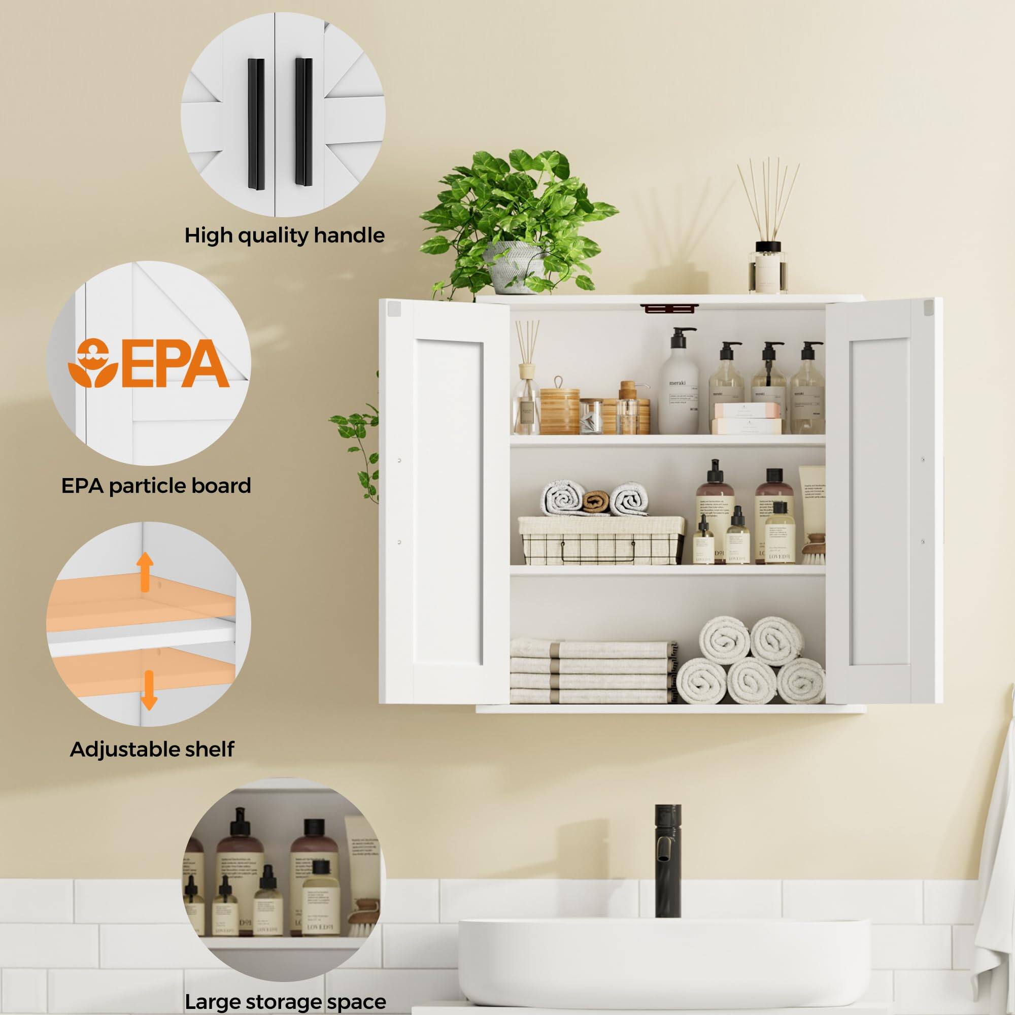 - High quality handle
- EPA particle board
- Adjustable shelf
- Large storage space