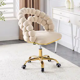 Loheer - Loheer- Bubble Office Chair Beige Velvet Swivel Accent Chair for Home Office Vanity Desk, Gold Base, 2.82 ft - Beige,Gold