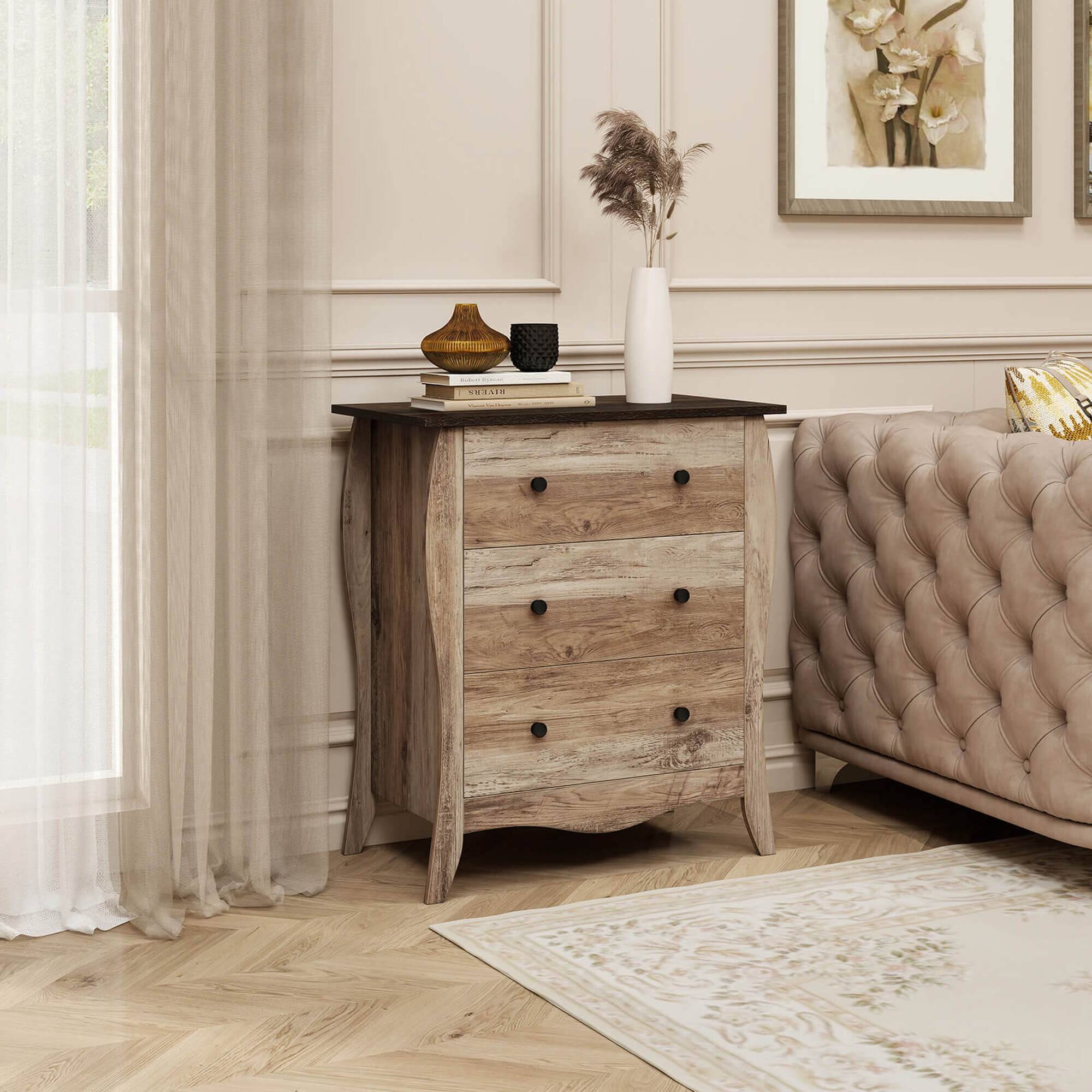 Alt View 1. Costway - Costway 2 PCS 30" Farmhouse Chest of Drawers with 3 Folding Fabric Drawers Anti-tipping Kit - Brown.