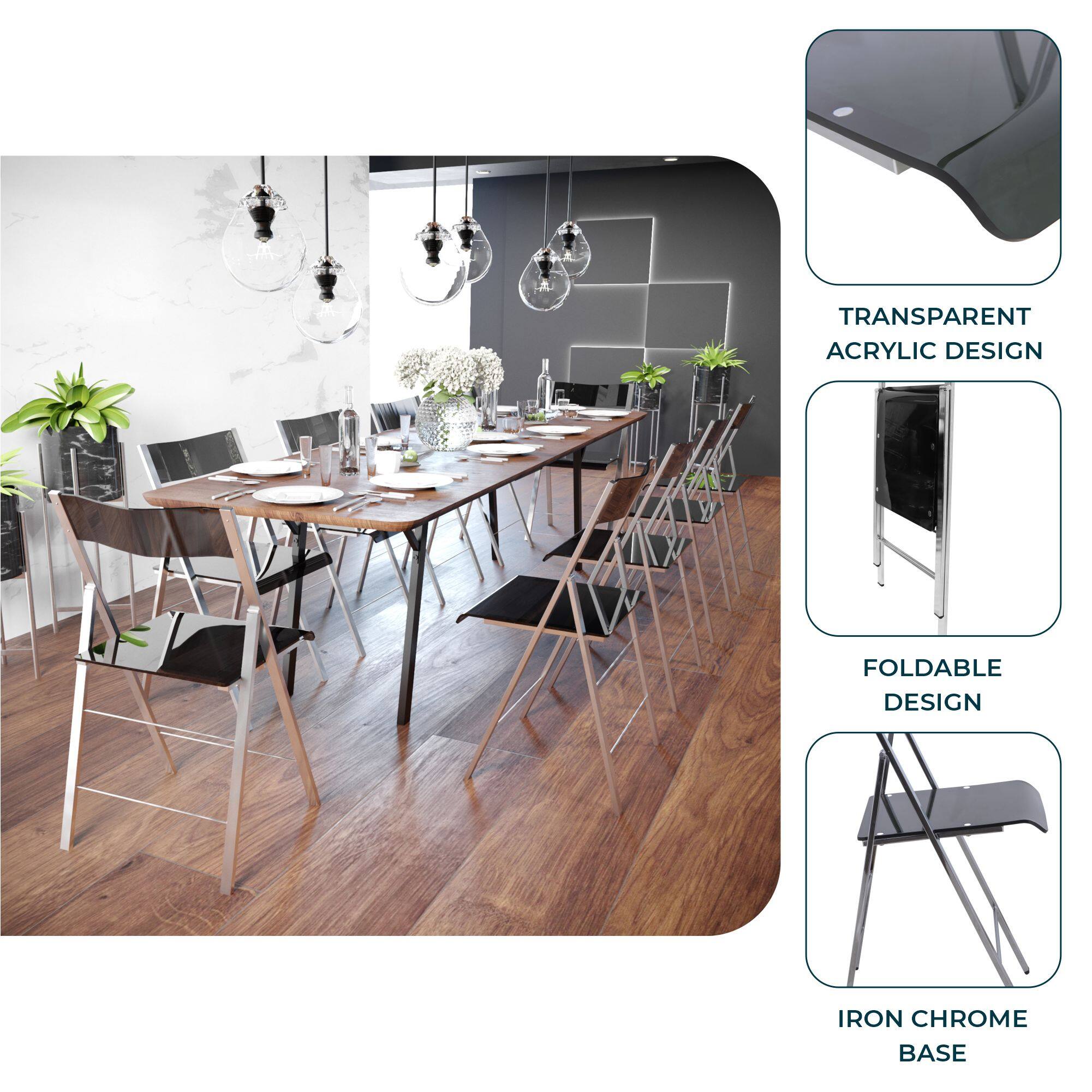 LeisureMod Menno 4 PCS Clear Acrylic Folding Accent Chair, Open Back ...