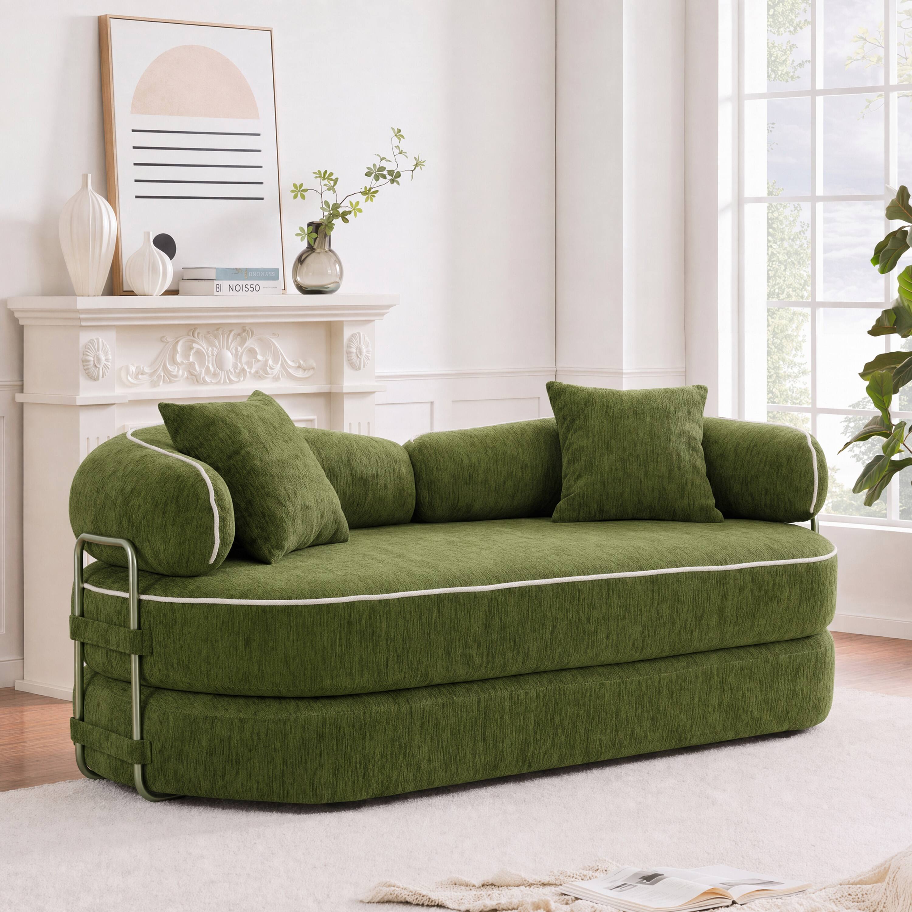 Alt View 7. Vipbear - Curved Loveseat with 4 Pillows, Modern Boneless Couch, Convertible Sleeper Sofa Bed - green.