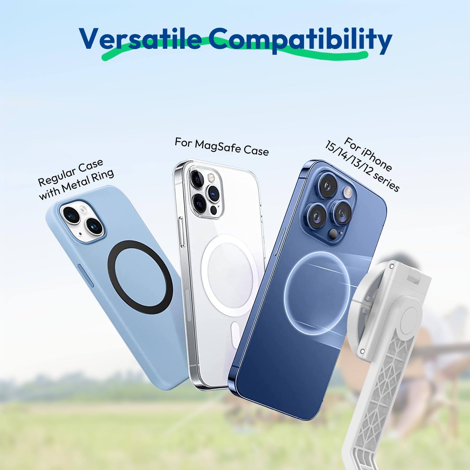 Versatile Compatibility

Regular Case with Metal Ring

For MagSafe Case

For iPhone 15/14/13/12 series