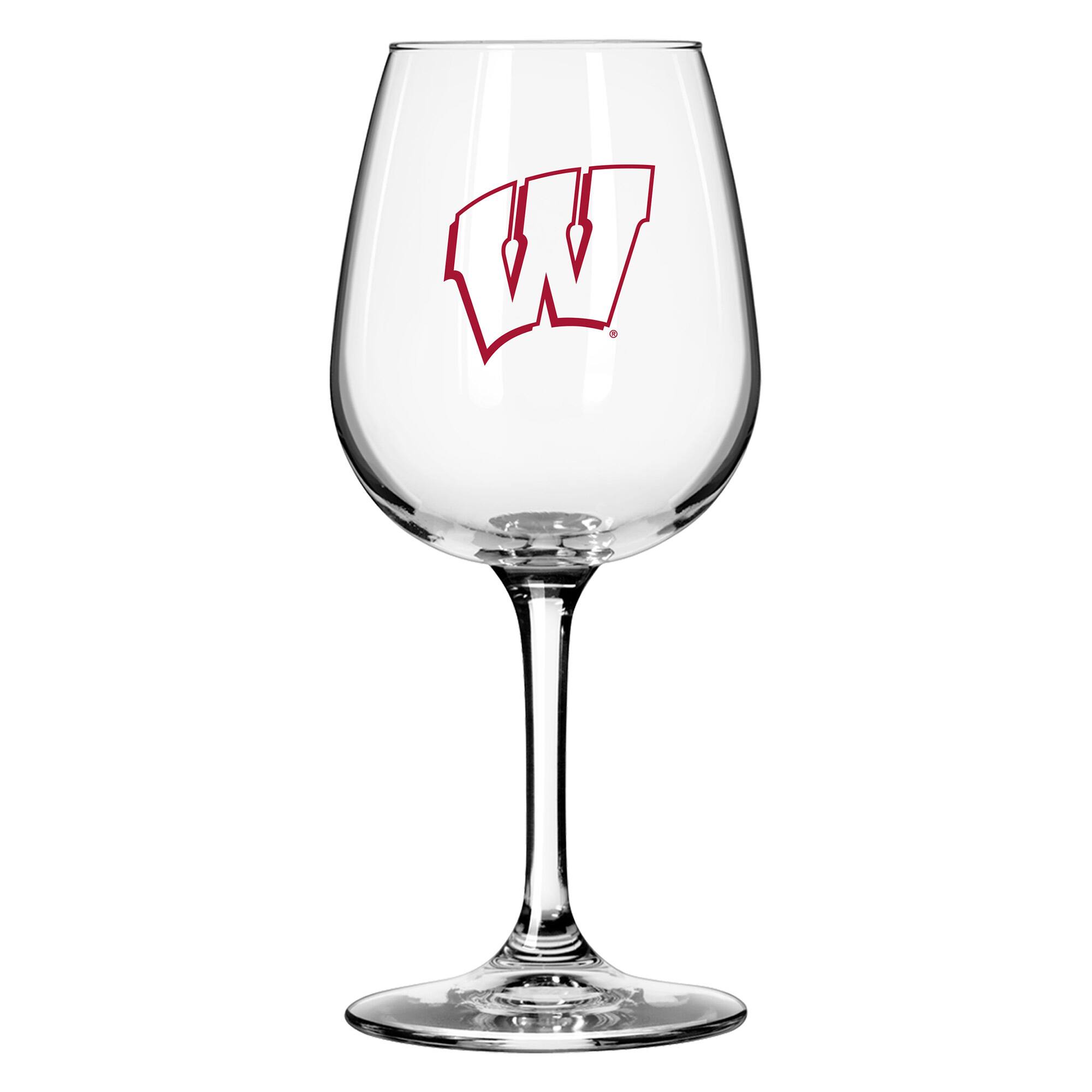 Front. Logo Brands - Wisconsin Badgers 12oz. Gameday Stemmed Wine Glass - Multicolor.