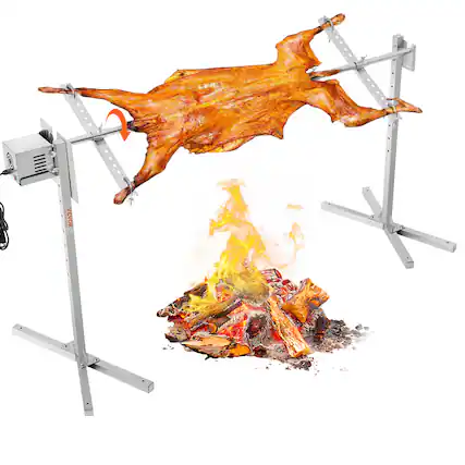 Front. VEVOR - Electric BBQ Rotisserie Grill Kit,56 Inch 132 lbs Capacity,Automatic 52W Motor Height Adjustable Universal Roaster Stand - Silver.