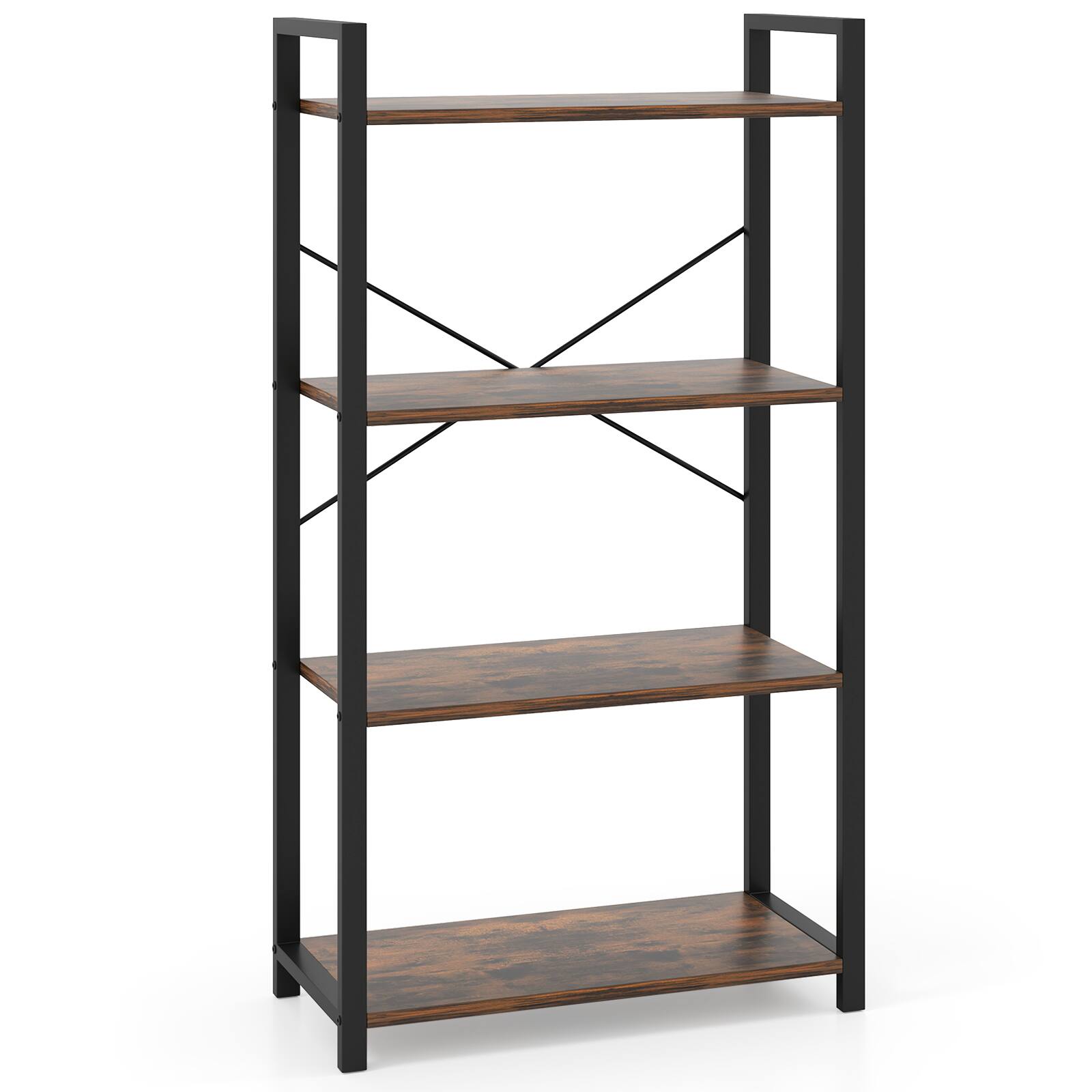 Alt View 9. Gymax - Gymax 47'' Floor Bookcase w/ Open Shelves Heavy Duty Metal Frame & Anti-Toppling Kits - Rustic Brown, Black.