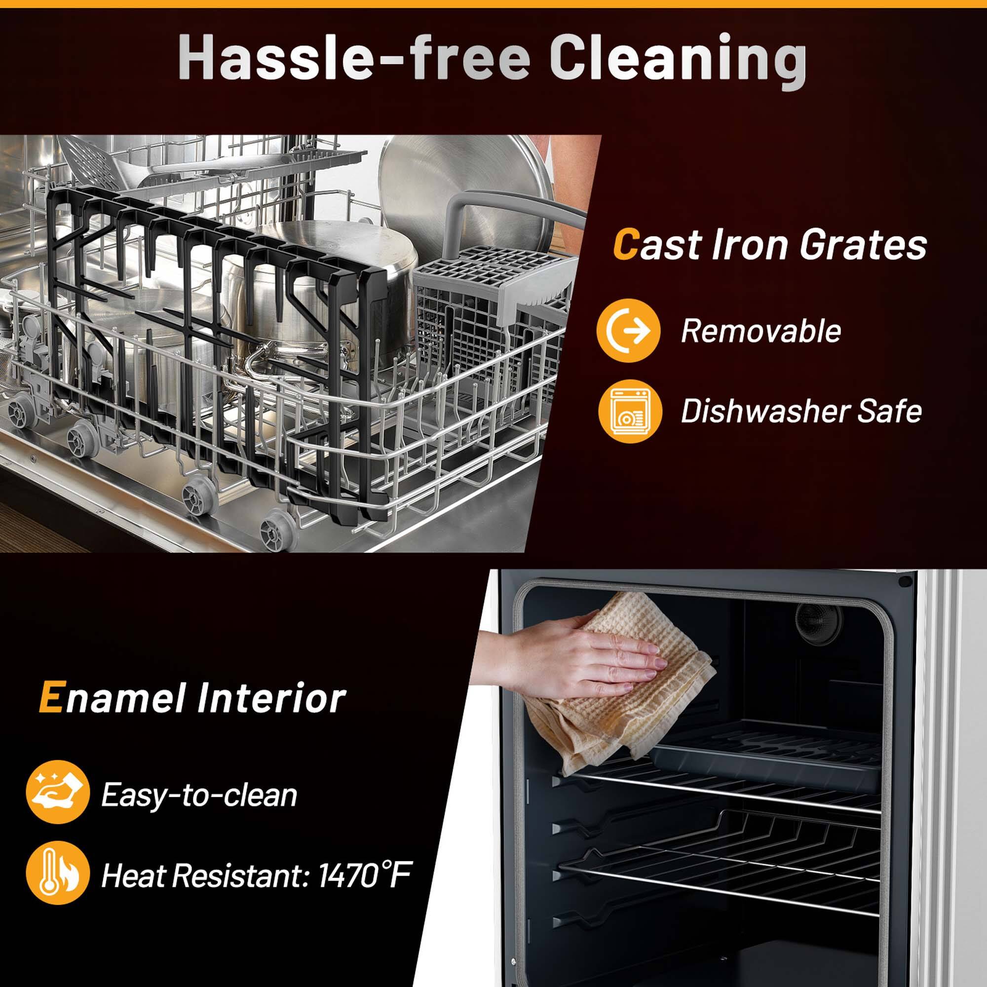Hassle-free Cleaning

Cast Iron Grates
- Removable
- Dishwasher Safe

Enamel Interior
- Easy-to-clean
- Heat Resistant: 1470°F