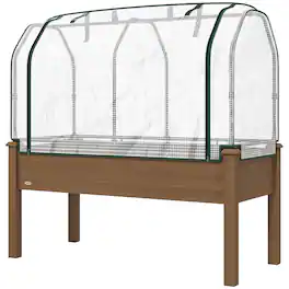 Outsunny - Garden Bed with PE Greenhouse Cover Outdoor Planter Box for Herbs and Vegetables - Brown