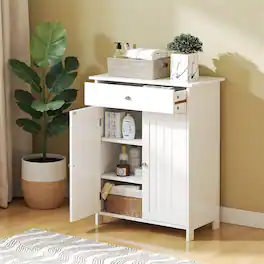 Pefilos - Bathroom Floor Cabinet, Freestanding Storage Organizer, 2 Doors Adjustable Shelves - White