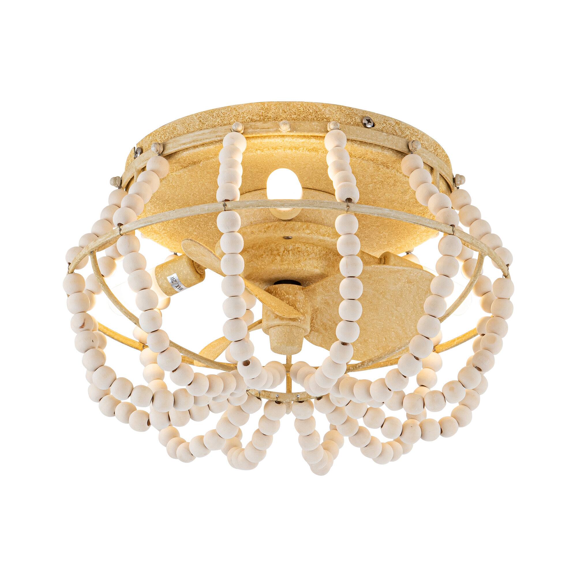 Alt View 6. Parrot Uncle - 13" Bohemian 3-Light Flush Mount Ceiling Fan - Gold.