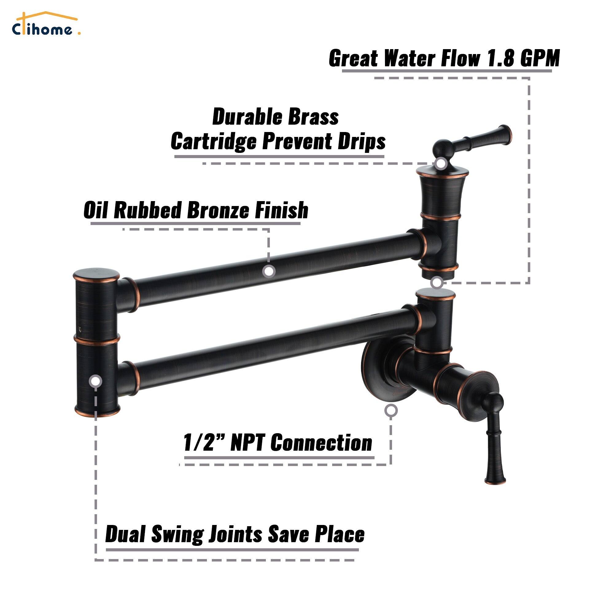 Great Water Flow 1.8 GPM, Durable Brass Cartridge Prevent Drips, Oil Rubbed Bronze Finish, 1/2" NPT Connection, Dual Swing Joints Save Place