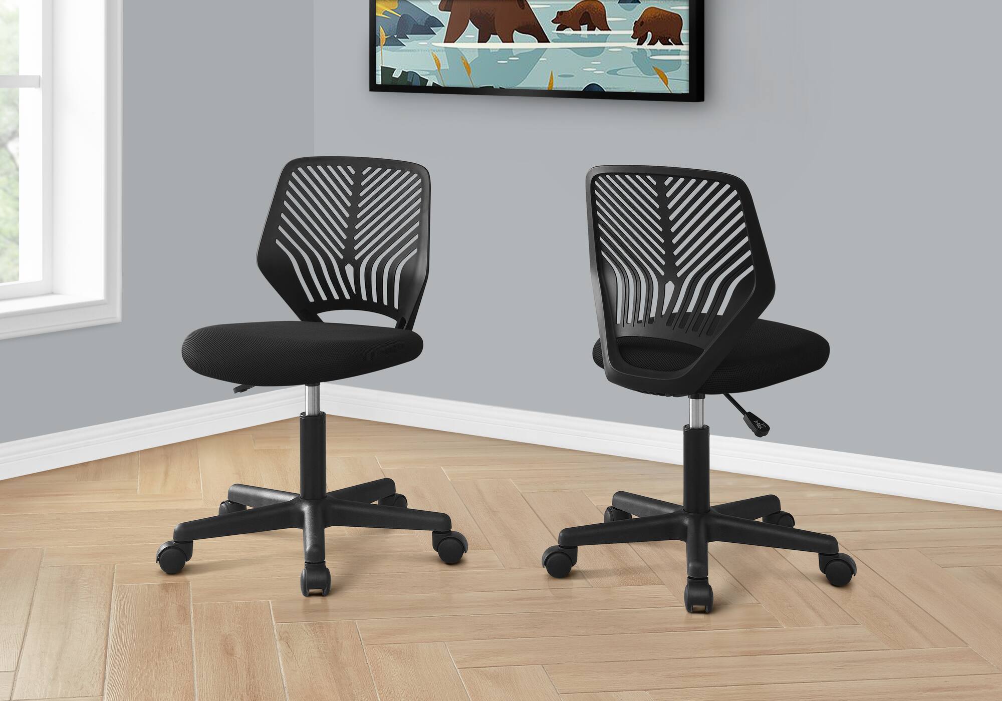Front. TinyHomie - Black Mesh Black Metal Contemporary Ergonomic Office Chair Adjustable Height - Black.