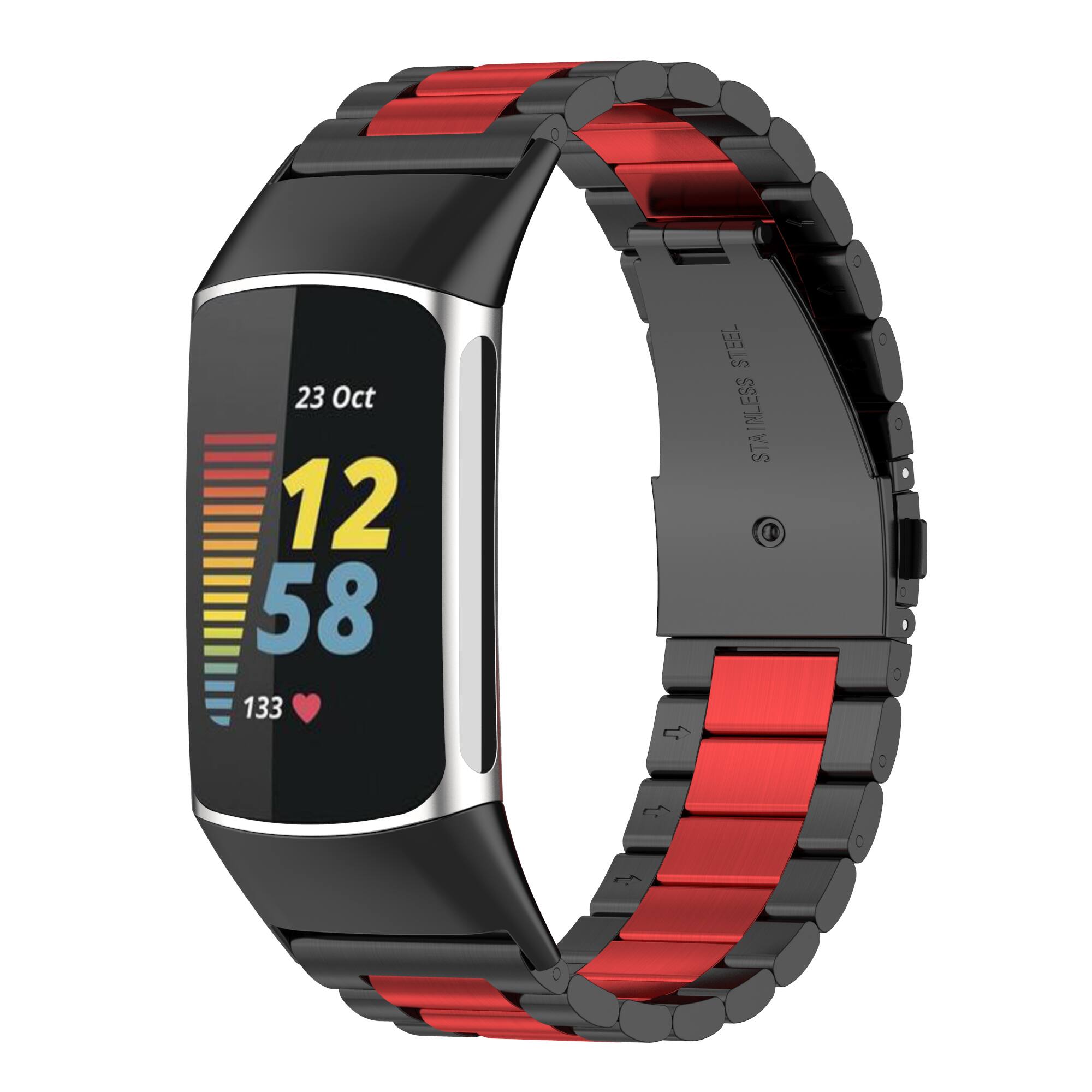 StrapsCo - Classic Bracelet Stainless Steel Watch Band Strap For Fitbit Charge 6 - Black & Red price history on PriceWatchPro