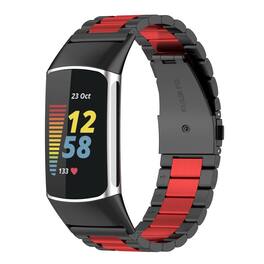 StrapsCo - Classic Bracelet Stainless Steel Watch Band Strap For Fitbit Charge 6 - Black & Red