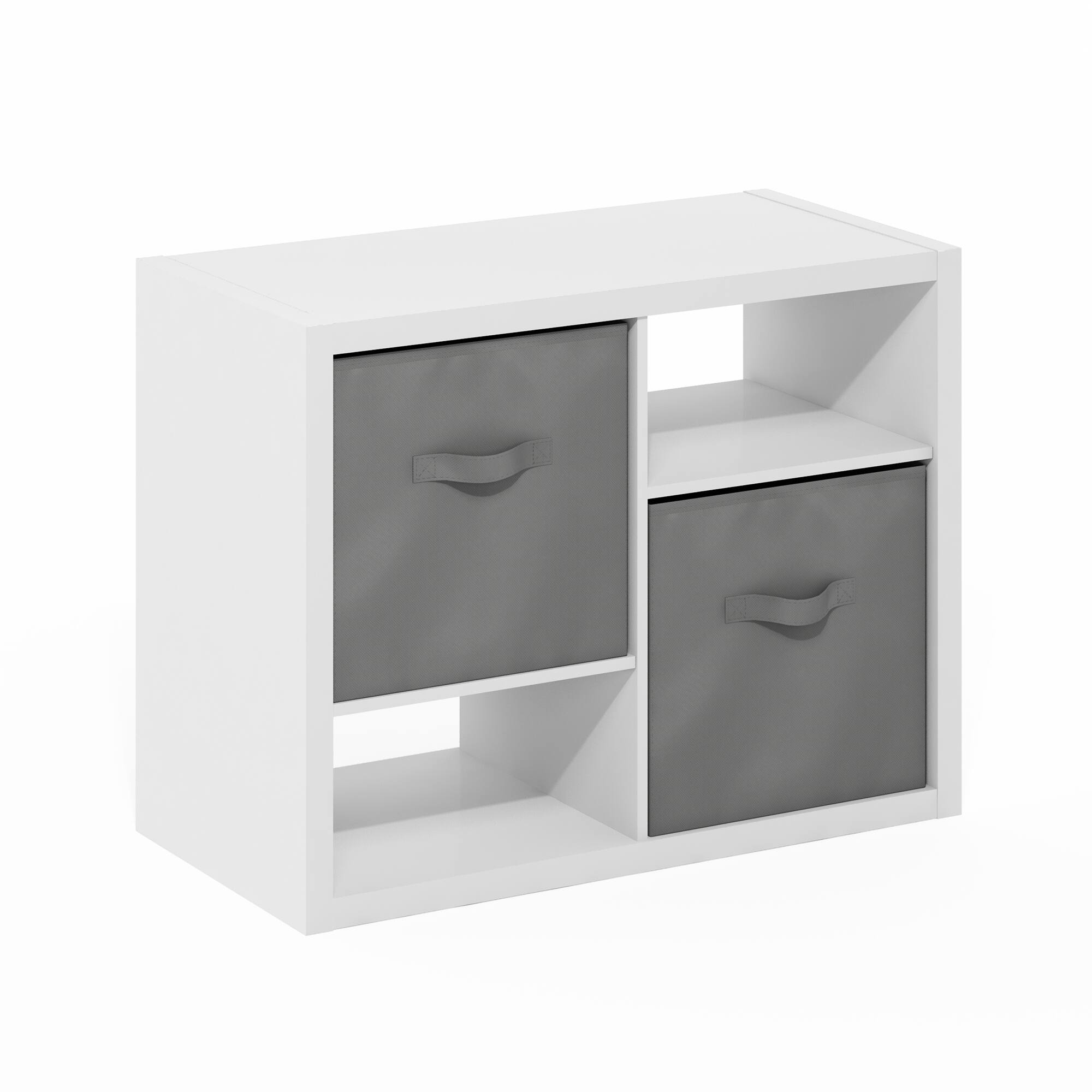 Alt View 4. Furinno - Viola Standing Storage Shelf with Two Storage Bins, White/Light Grey - White/Light Grey.