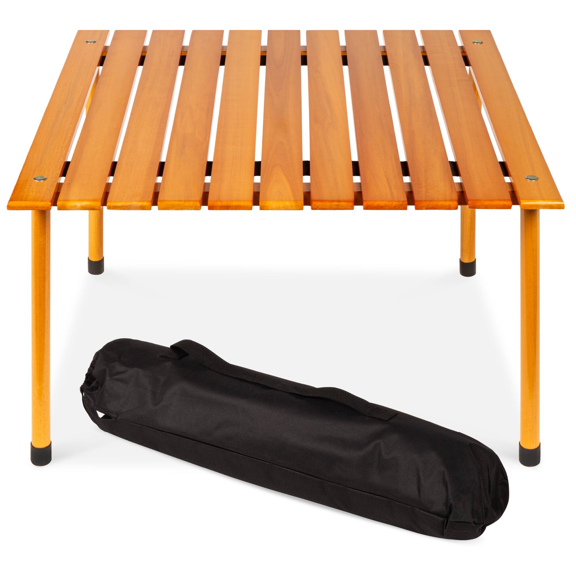 Front. Best Choice Products - Best Choice Products 28x28in Foldable Indoor Outdoor Portable Wooden Table for Picnics, Camping, Beach w/ Carrying Case - Brown.