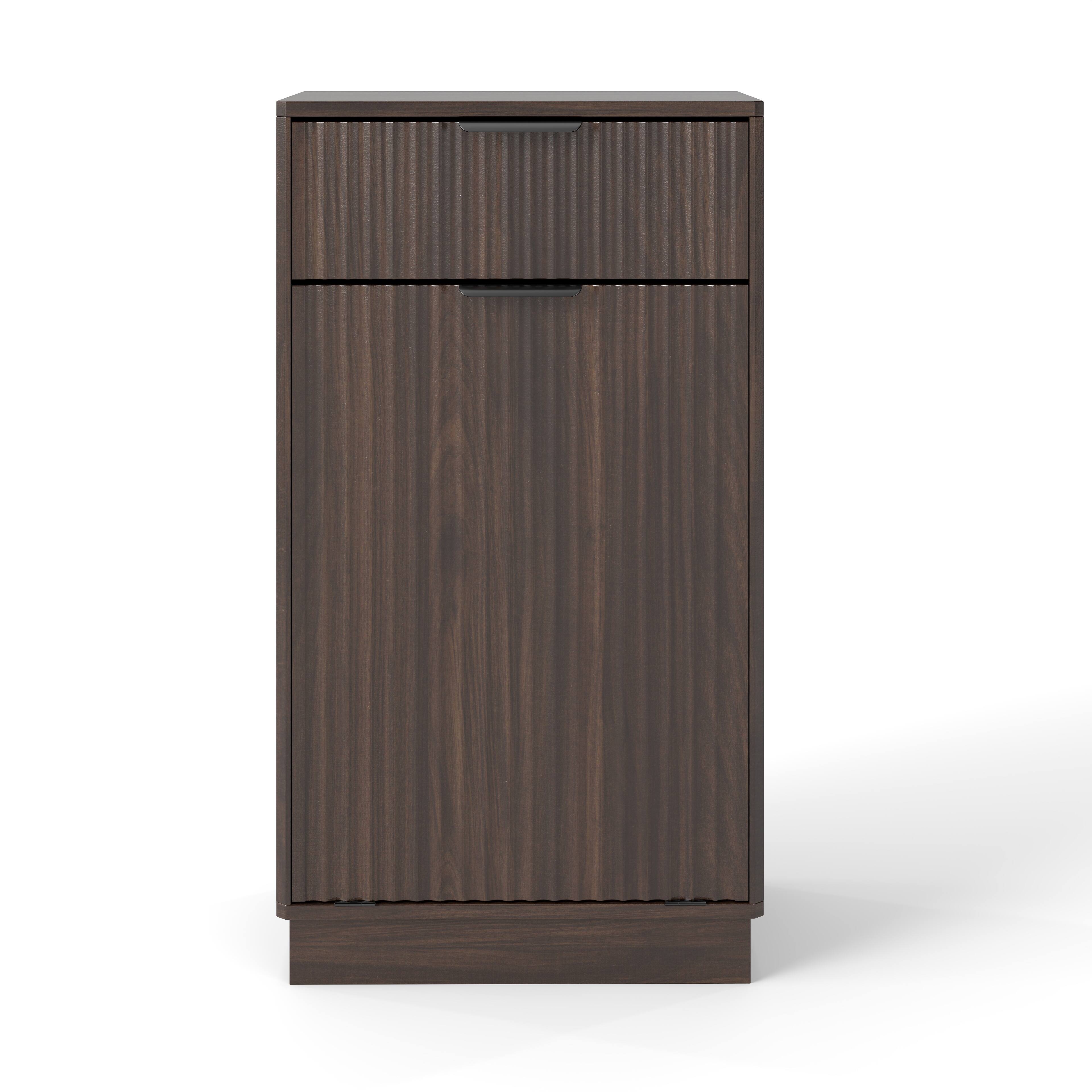 Front. COWLOWN - 10 Gallon Tilt-Out Trash Can Cabinet with Drawer and Pull-Out Bin Walnut Finish - Walnut.