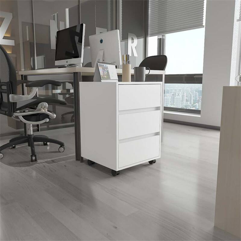 Alt View 2. HTUTWOO - 3-Drawer Rectangle Filing Cabinet - Mobile Storage File Cabinet with Wheels, Locking Casters, All-Metal Hardware - White.