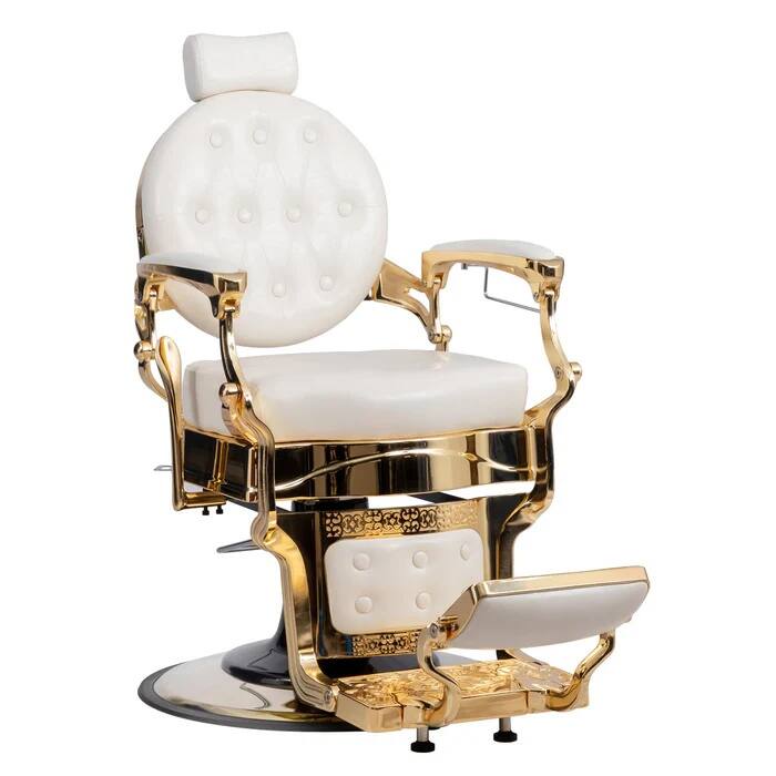 Front. Winado - Vintage Barber Chair 700LBS Capacity, Hydraulic Reclining Salon Chair with 135° Recline, Headrest & Footrest for Beauty - White & Gold.