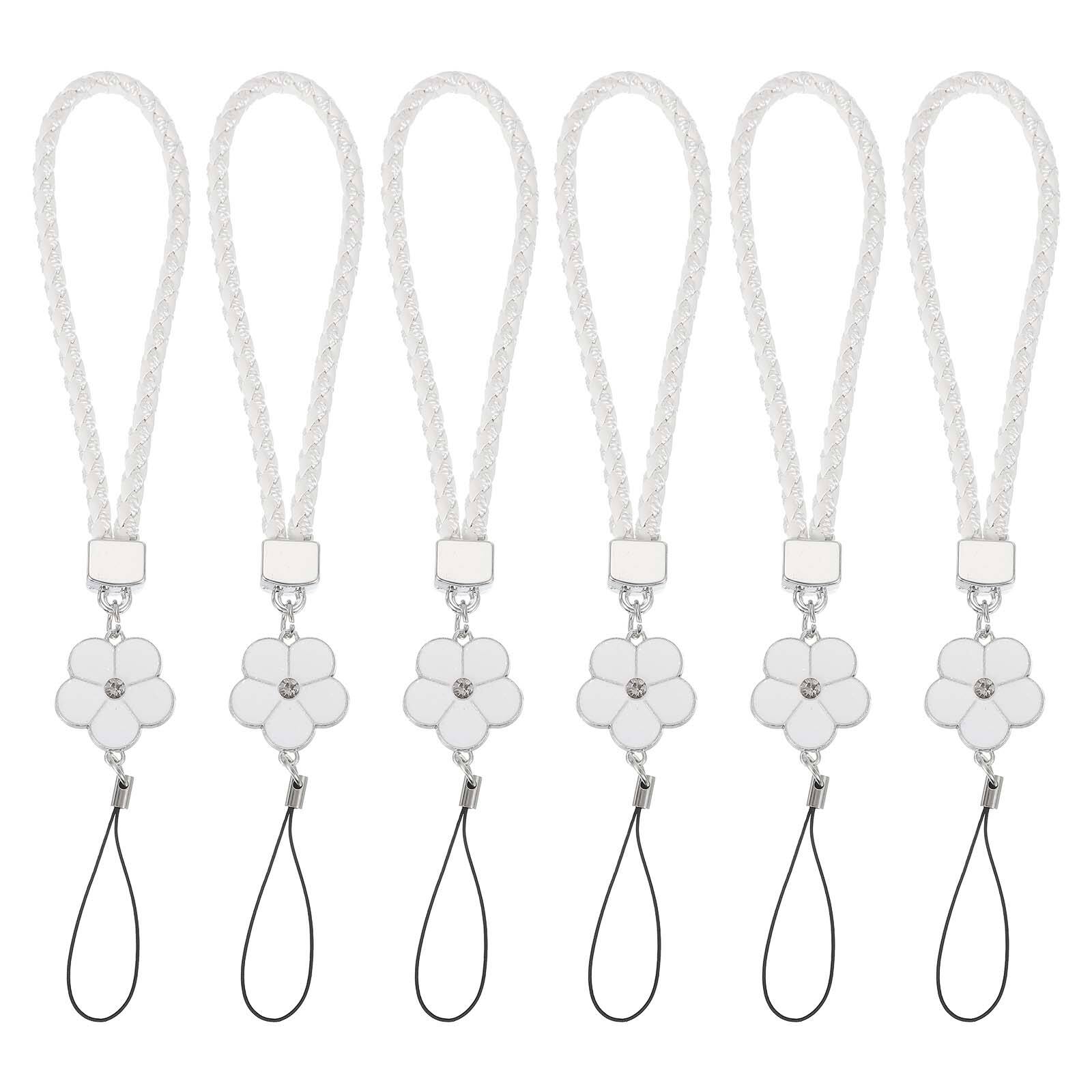 Unique Bargains - 6pcs Creative Braided Flower Phone Charm Wrist Lanyard for Case Camera Keychain Hand String - White price history on PriceWatchPro