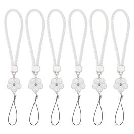 Unique Bargains - 6pcs Creative Braided Flower Phone Charm Wrist Lanyard for Case Camera Keychain Hand String - White