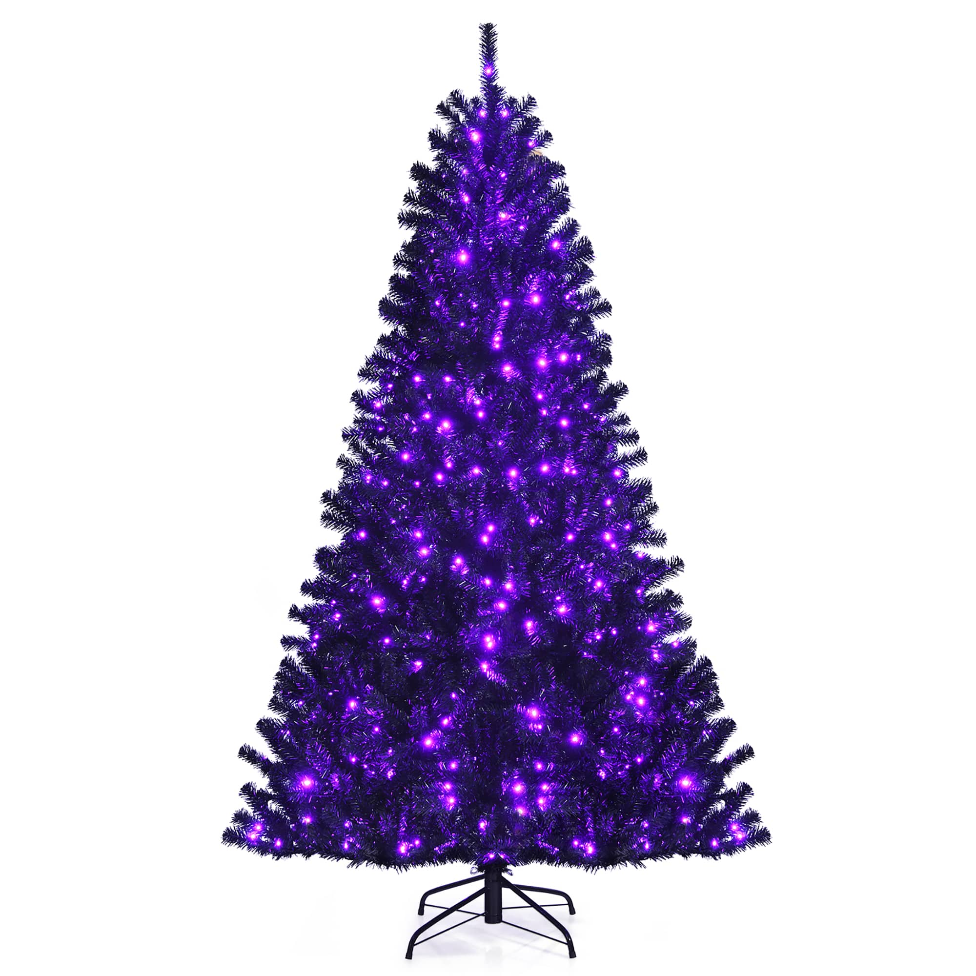 Costway - 7ft Pre-lit PVC Christmas Tree w/ 500 Purple LED Lights - Black