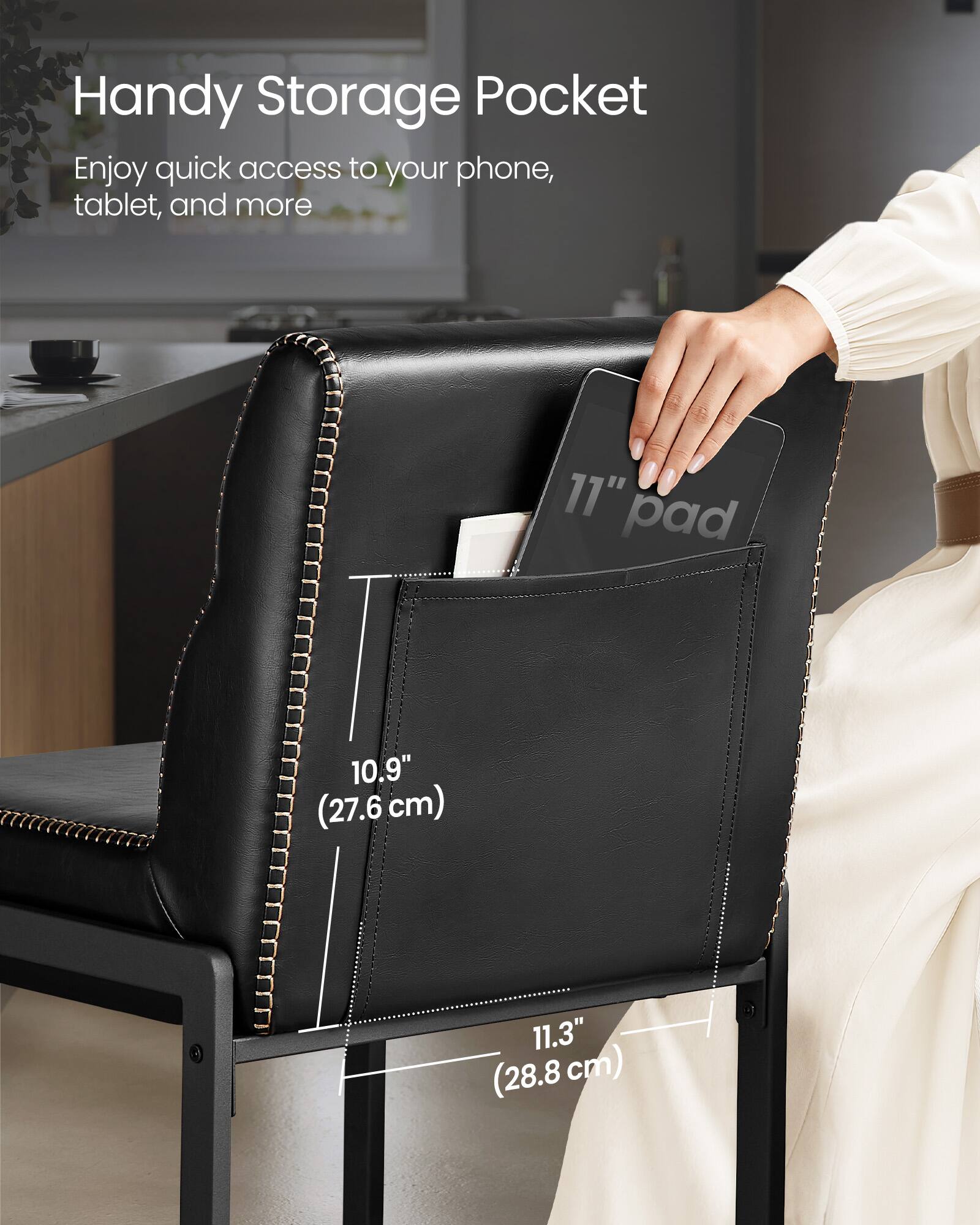 Handy Storage Pocket  
Enjoy quick access to your phone, tablet, and more  

11" pad  
10.9" (27.6 cm)  
11.3" (28.8 cm)