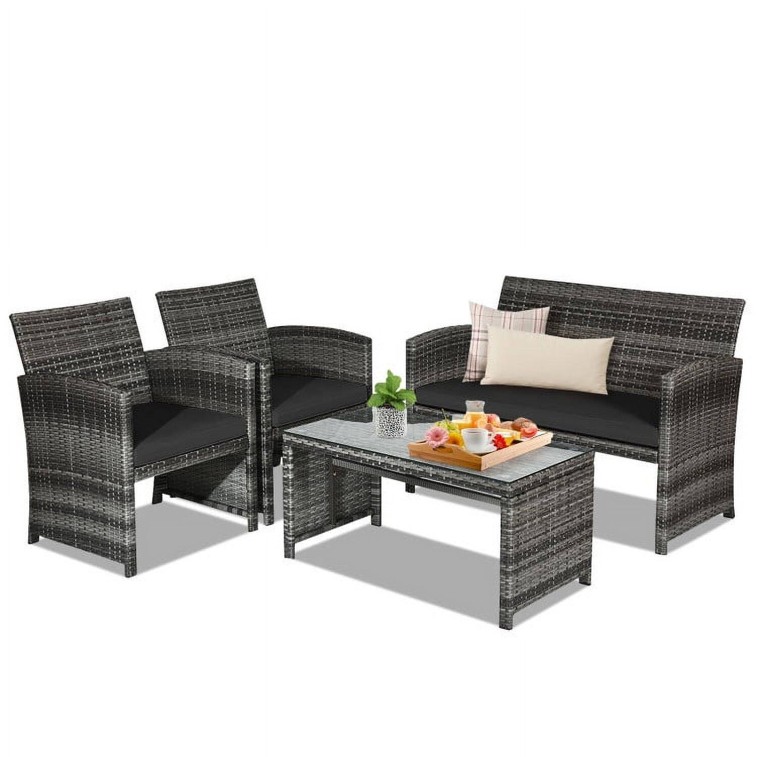 Front. Pefilos - 4 Pieces Patio PE Rattan Furniture Set, Balcony Furniture Outdoor PE Rattan Patio Conversation Set with Loveseat-Black - Black.