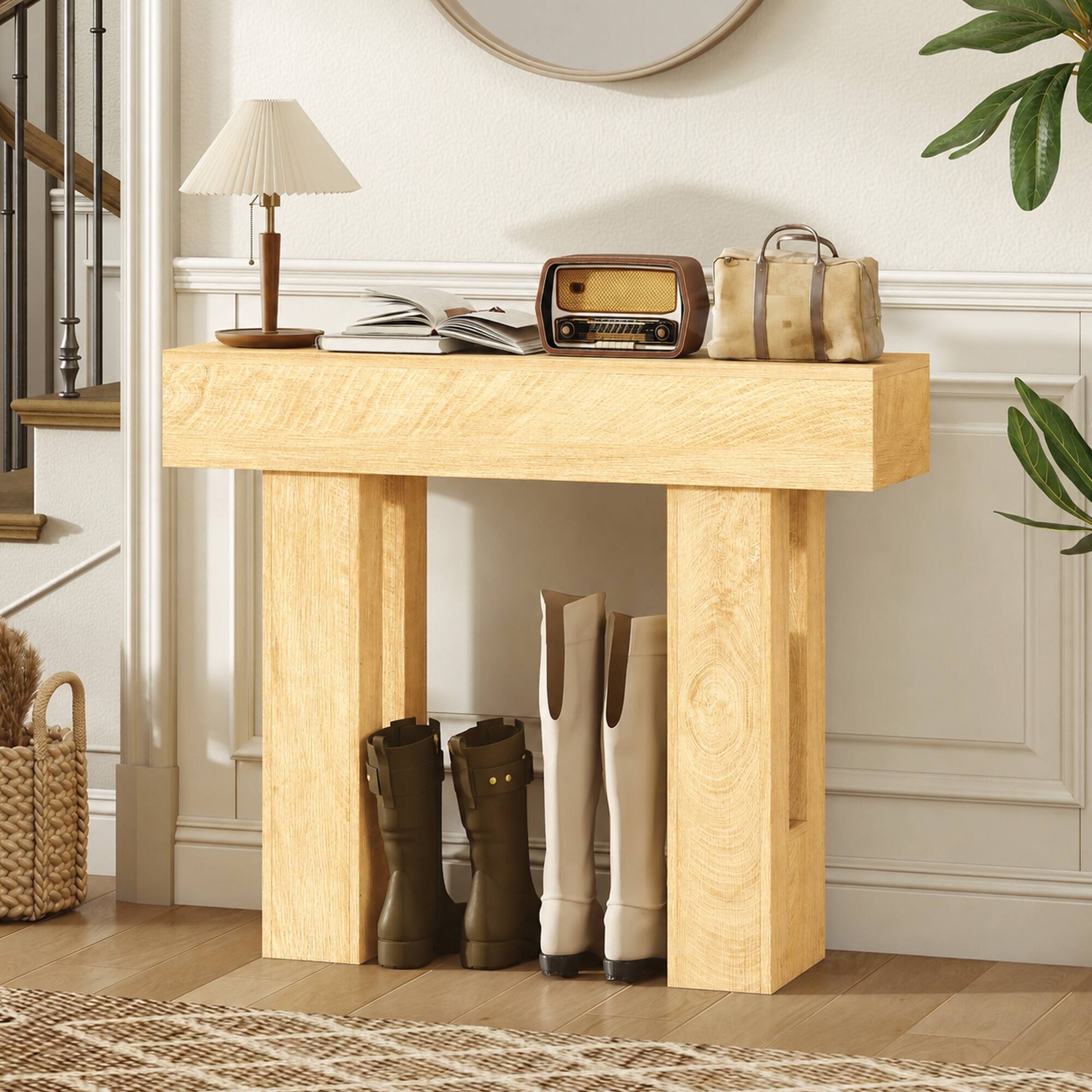 Alt View 1. Homcom - Inch Console Table, Sofa Table Behind the Couch with Thickened Tabletop for Living Room, Hallway - Oak.