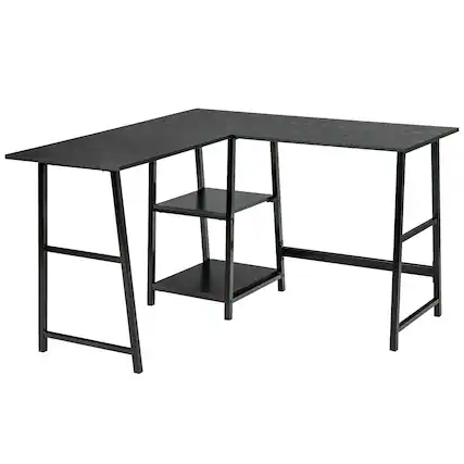 Front. Sugift - L Shaped Corner Computer Desk with Storage Shelves - Black.