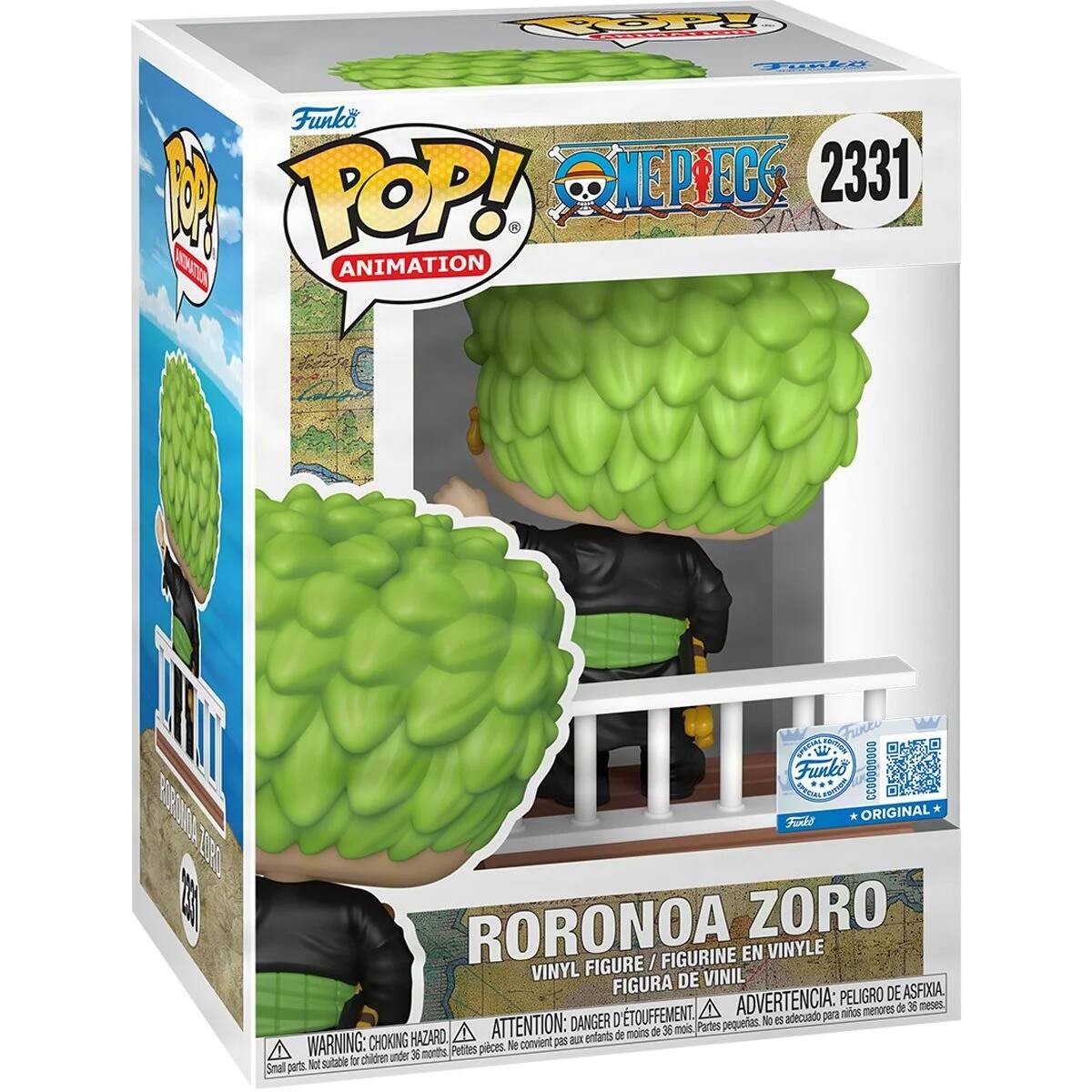 Funko POP! Animation  
One Piece  
2331  
Roronoa Zoro  
Vinyl Figure / Figurine en Vinyle / Figura de Vinil  
WARNING: CHOKING HAZARD - ATTENTION: PEU DE RISQUE D'ÉTOUFFEMENT - ADVERTENCIA: PEIGRIO DE ASFIXIA  
Not suitable for children under 36 months