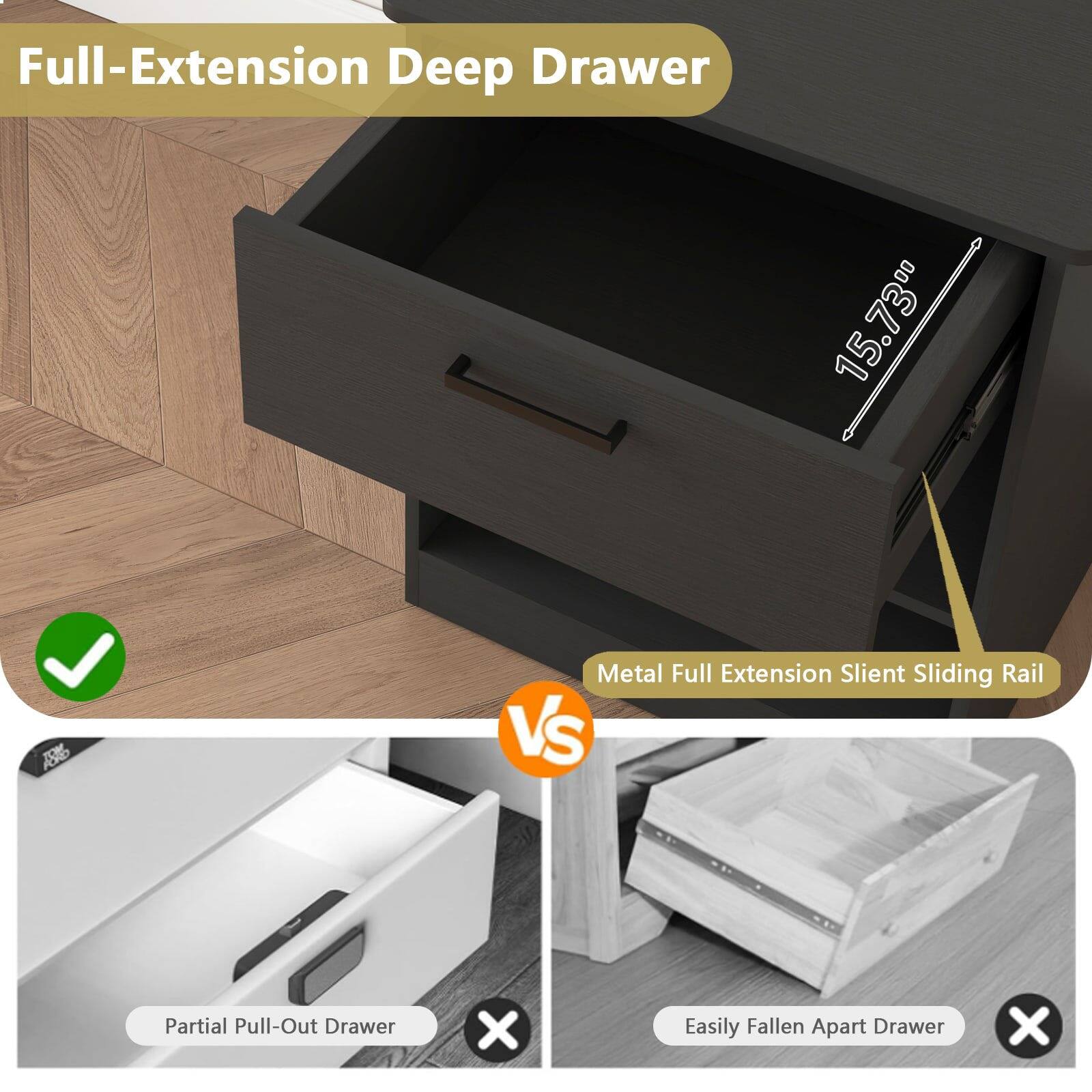 Full-Extension Deep Drawer 15.730 Metal Full Extension Slient Sliding Rail Vs Partial Pull-Out Drawer x Easily Fallen Apart Drawer x