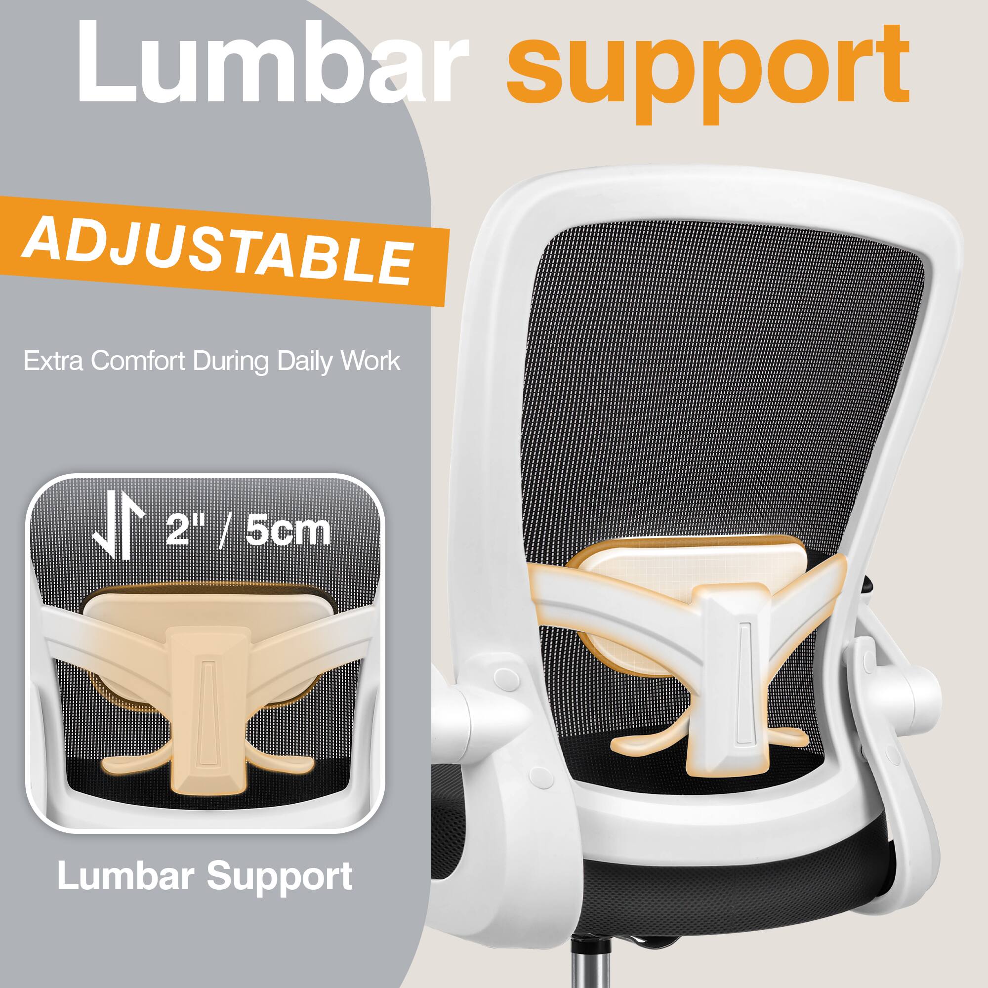 Lumbar support, ADJUSTABLE, Extra Comfort During Daily Work, 2" / 5cm, Lumbar Support