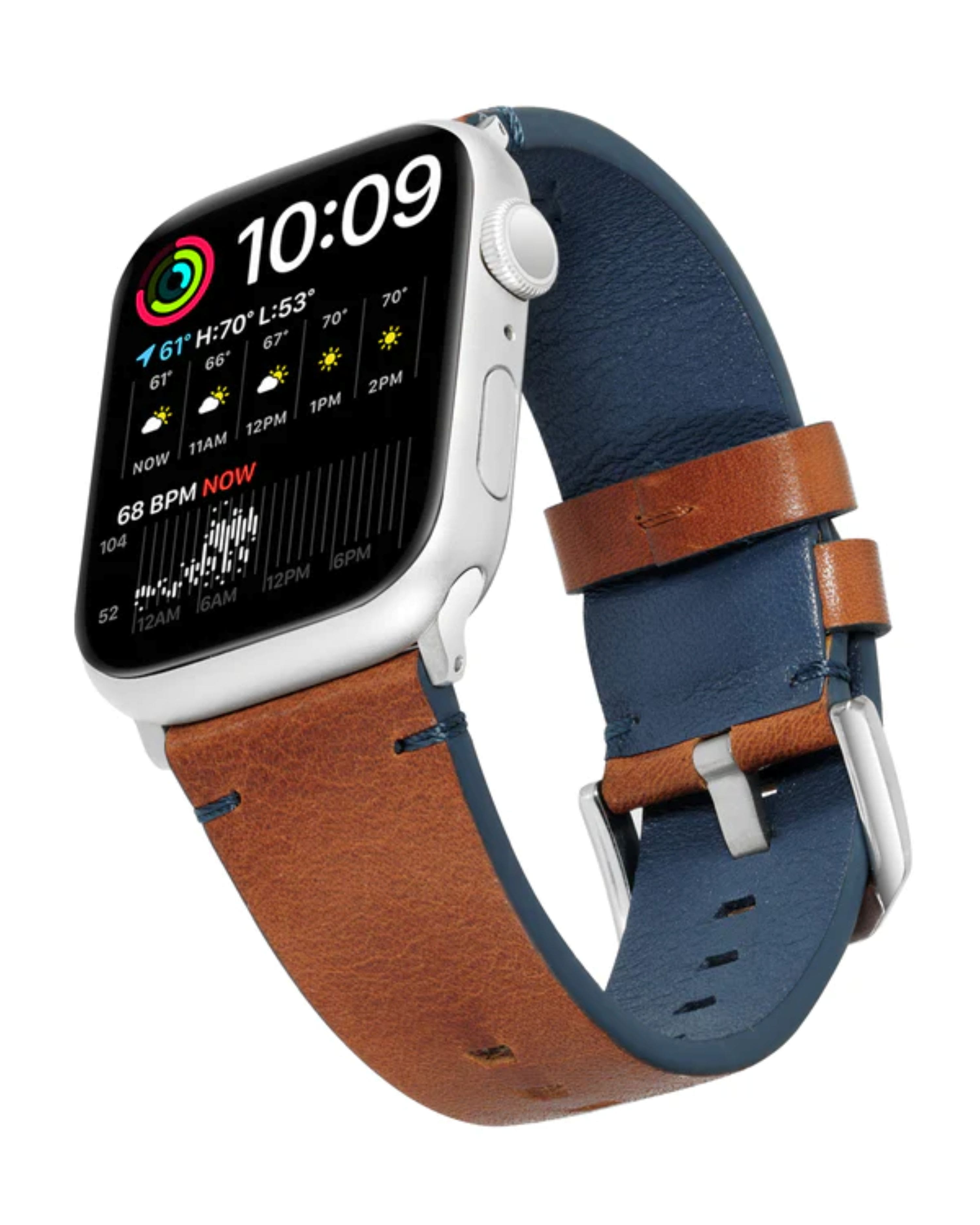 Wrangler - LWG Cognac Smooth Leather Band with Steel Lugs – 24mm x 22mm, Compatible with 42/44/45/49mm Apple Watch - Brown