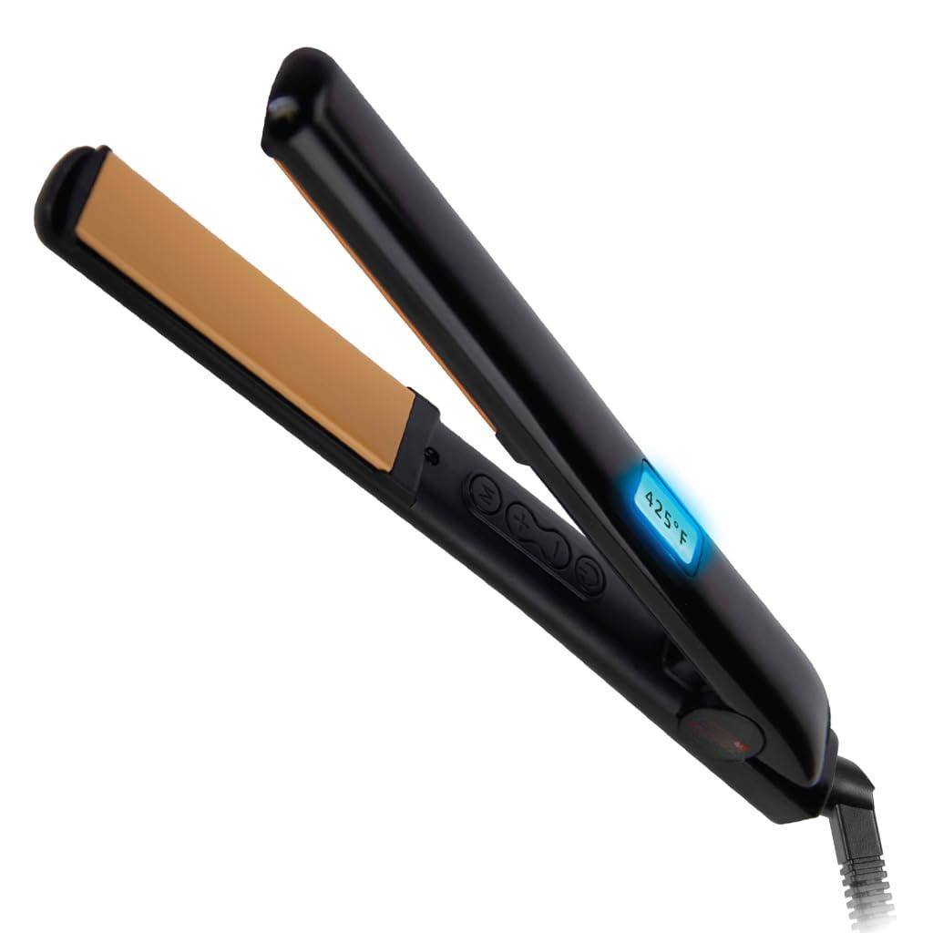 Live At Space - Digital Ceramic Hair Straightener 1" Hairstyling Iron Delivers Shiny Smooth Results Even Heat For Less - Black 1 inch