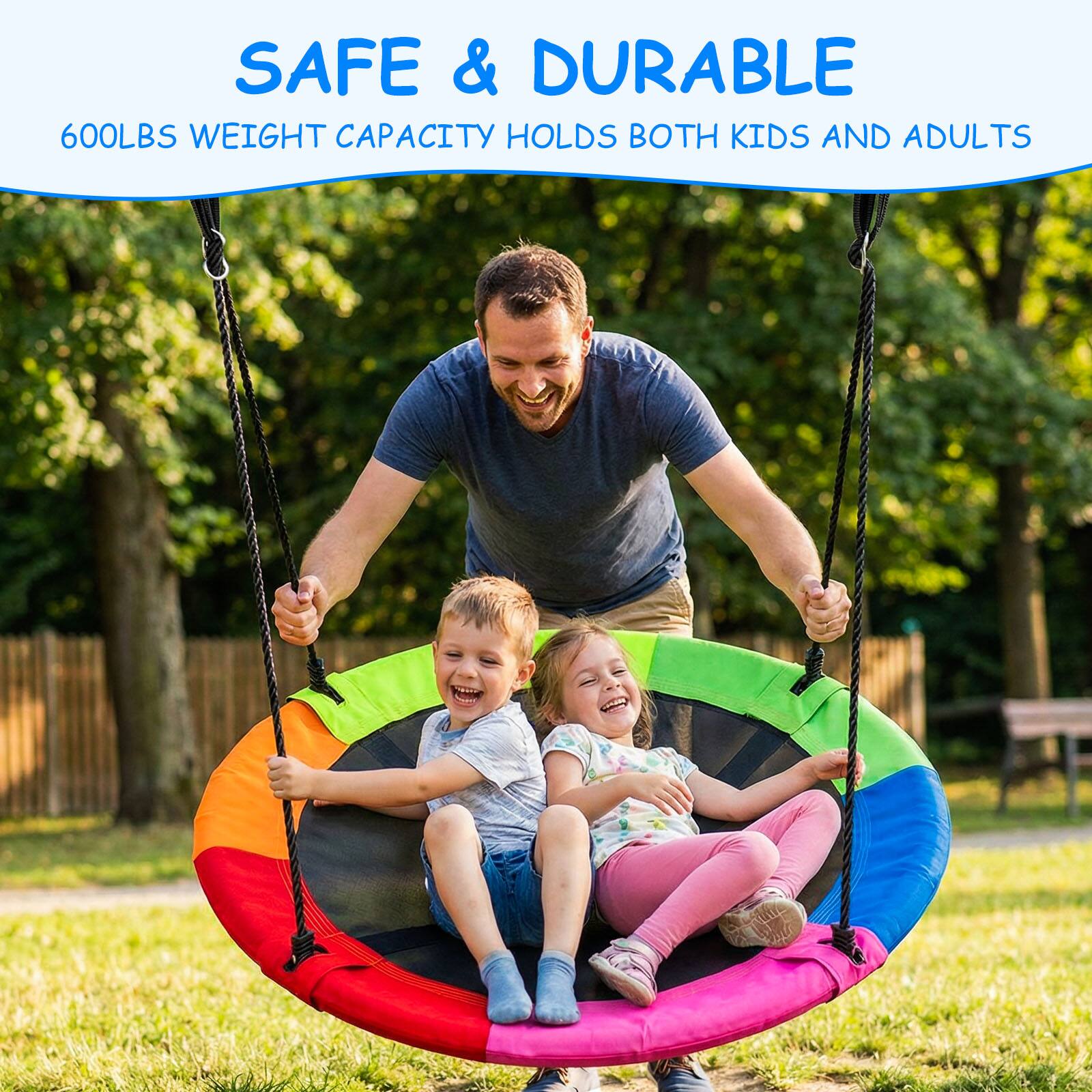 SAFE & DURABLE  
600LBS WEIGHT CAPACITY HOLDS BOTH KIDS AND ADULTS