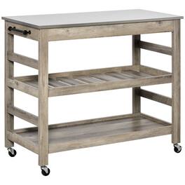 Homcom - Rolling Kitchen Cart with Stainless Steel Countertop, 1 Bottom Shelf, 1 Slotted Middle Shelf and 4 Castor Wheels - Gray