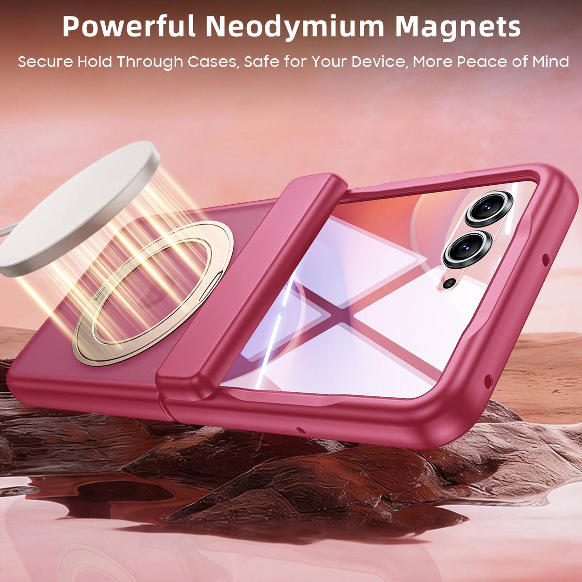Powerful Neodymium Magnets  
Secure Hold Through Cases, Safe for Your Device, More Peace of Mind