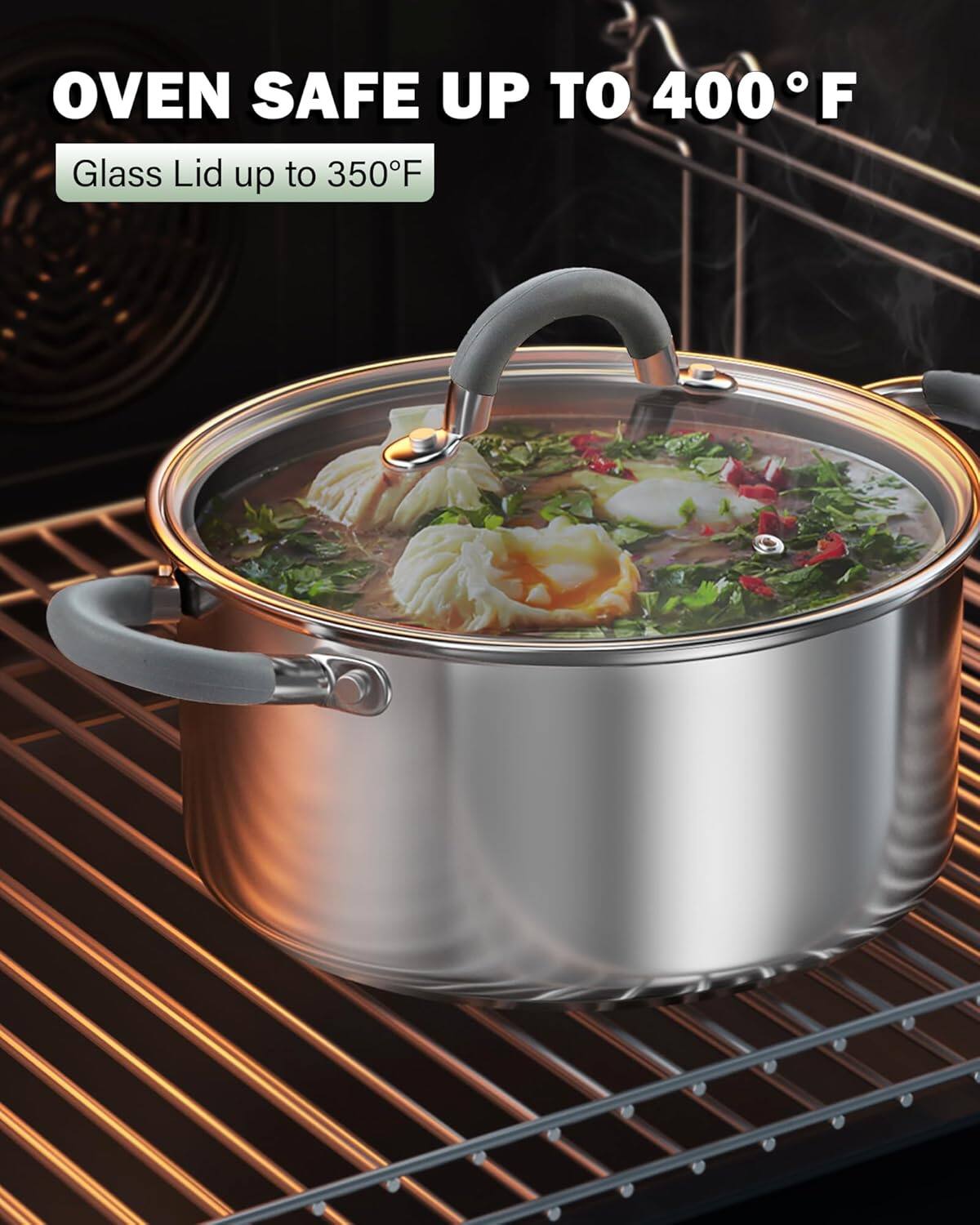 OVEN SAFE UP TO 400°F  
Glass Lid up to 350°F