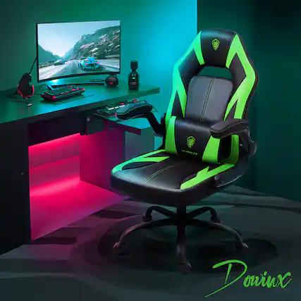 Front. Dowinx - Gaming Chair with Breathable PU Leather, Gamer Chair with Pocket Spring Cushion, Swivel Desk Chair Seat Adjustable - Green.