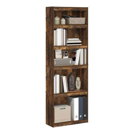 Front. Furinno - JAYA Book Shelf, 5-Tier Bookshelf, Bookcase, with Adjustable Shelves, 9.5 x 24.5 x 71.1, for Home Office, Living Room - Amber Oak.