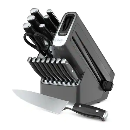Angle. Ninja - Foodi NeverDull Premium 17-Piece Knife Block Set with Built-in Sharpener System - Black & Silver.